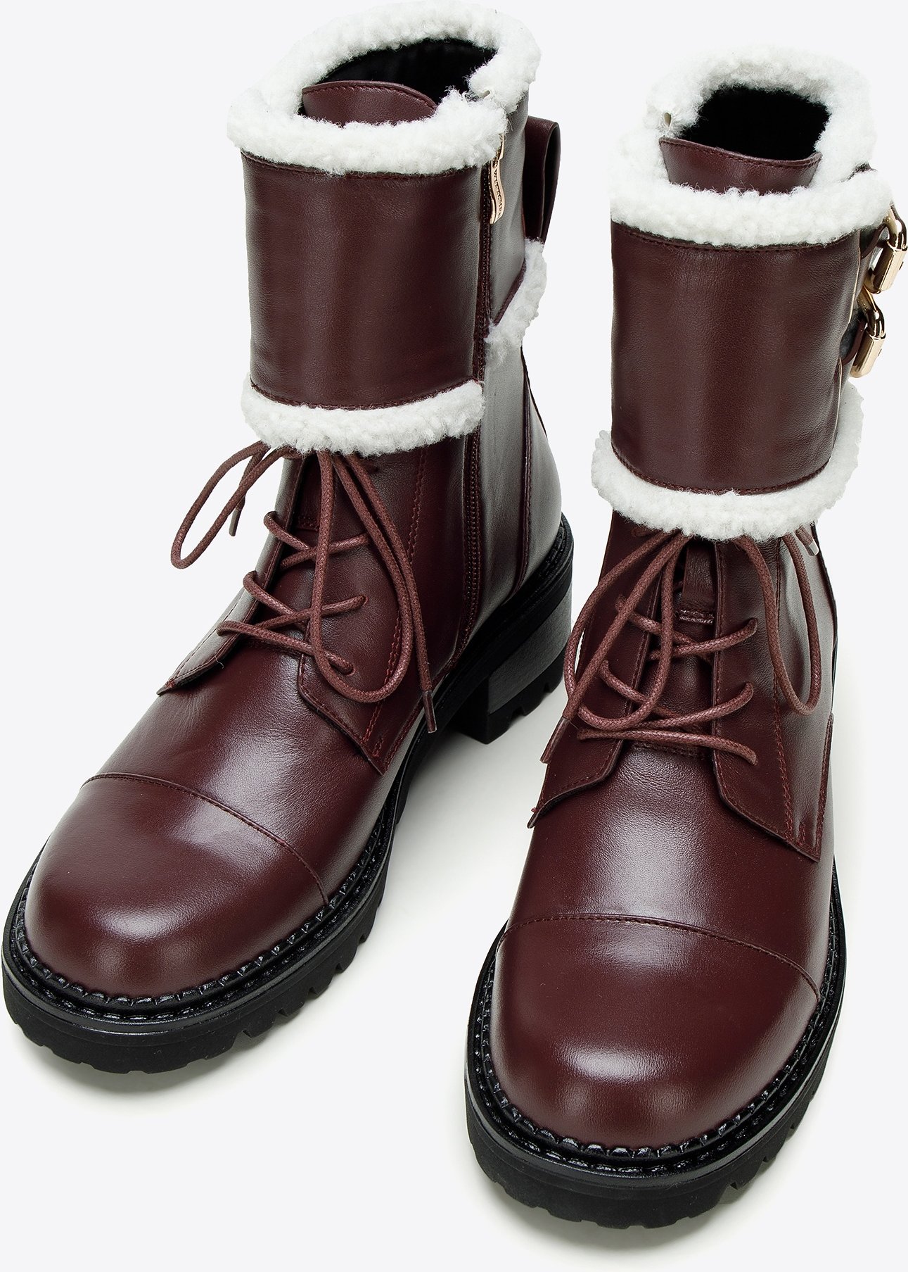 Wittchen Damen-Lederstiefel mit Schnallen und Lammfell, Pflaume, Naturleder