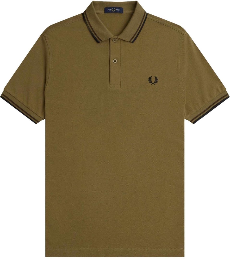 Fred Perry - Schwarzes Poloshirt Mit Doppelstreifenkragen In Dunkelbraun