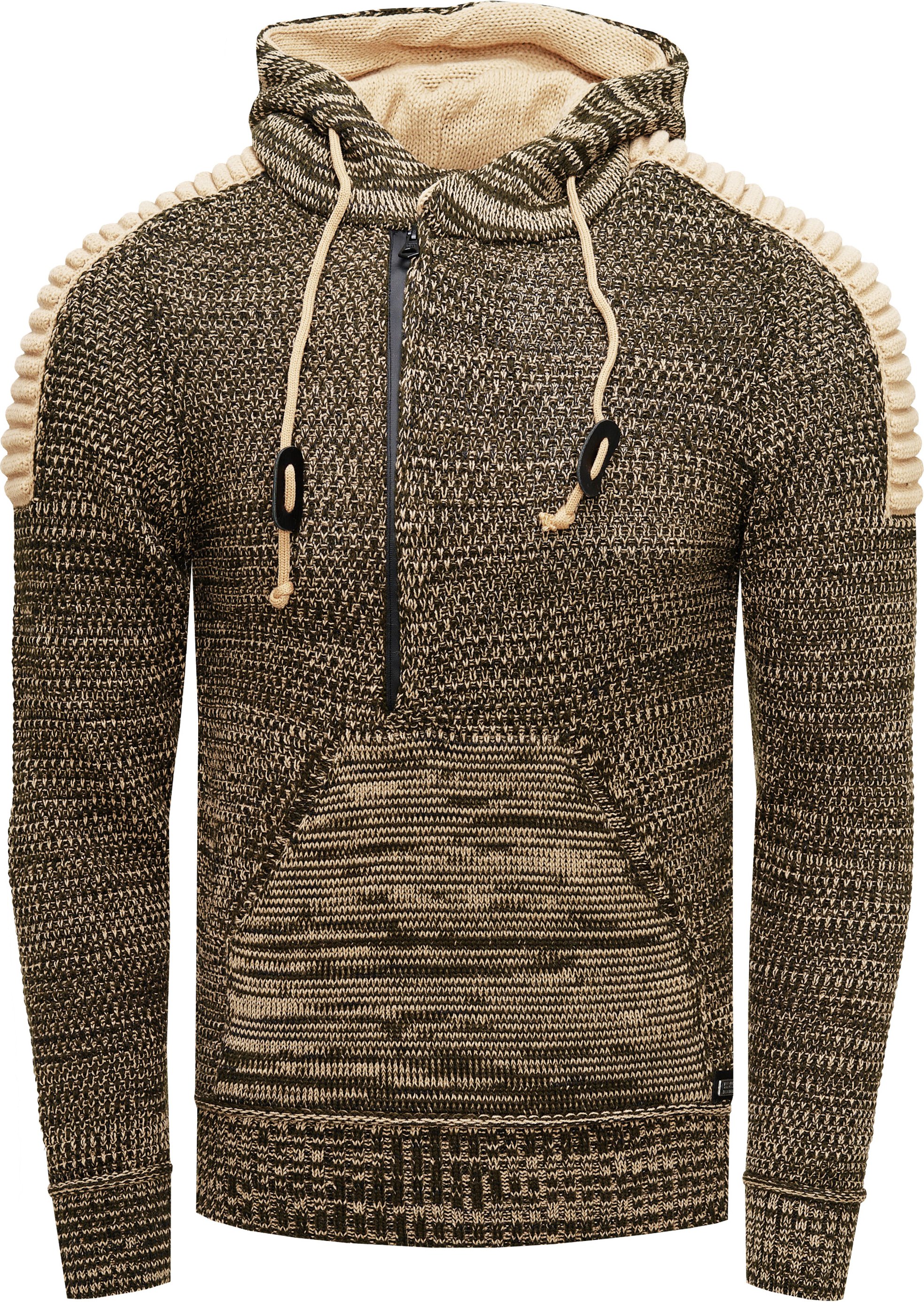 1/2 Zip Grobstrick Kontrast Kapuzen-Pullover