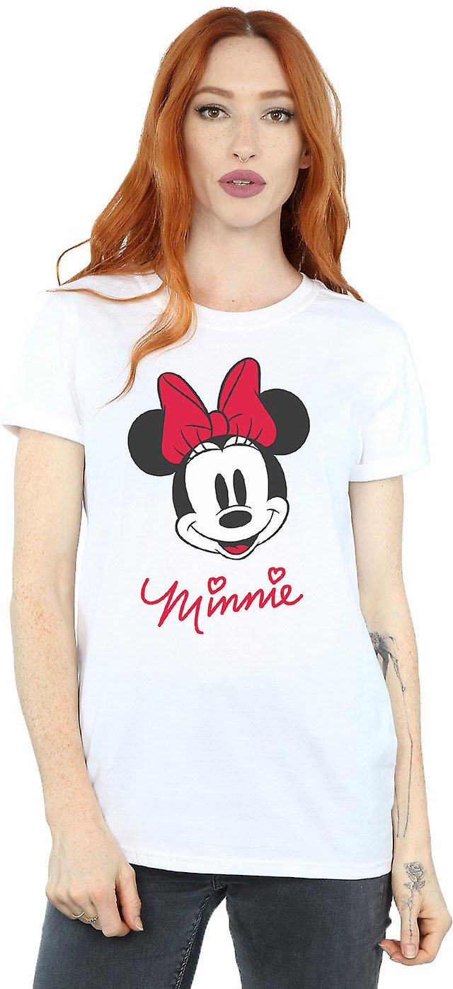Disney Damen/Damen Minnie Mouse Gesicht Baumwoll-Boyfriend T-Shirt (Weiß)