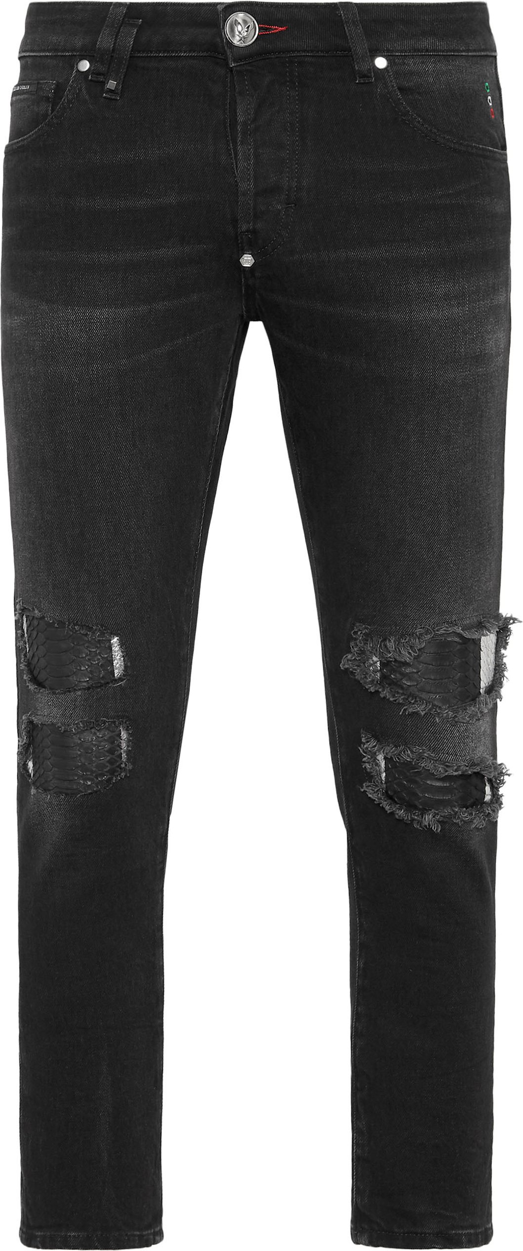 Denim Trousers Skinny Fit With Python Inserts