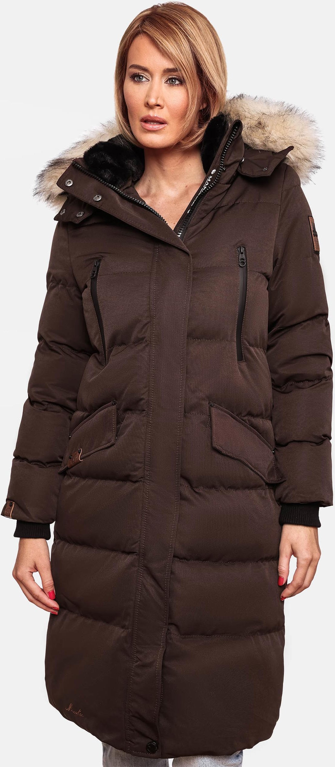 Marikoo Damen Winterjacke – Schneesternchen, lang mit Kapuze & Fellkragen
