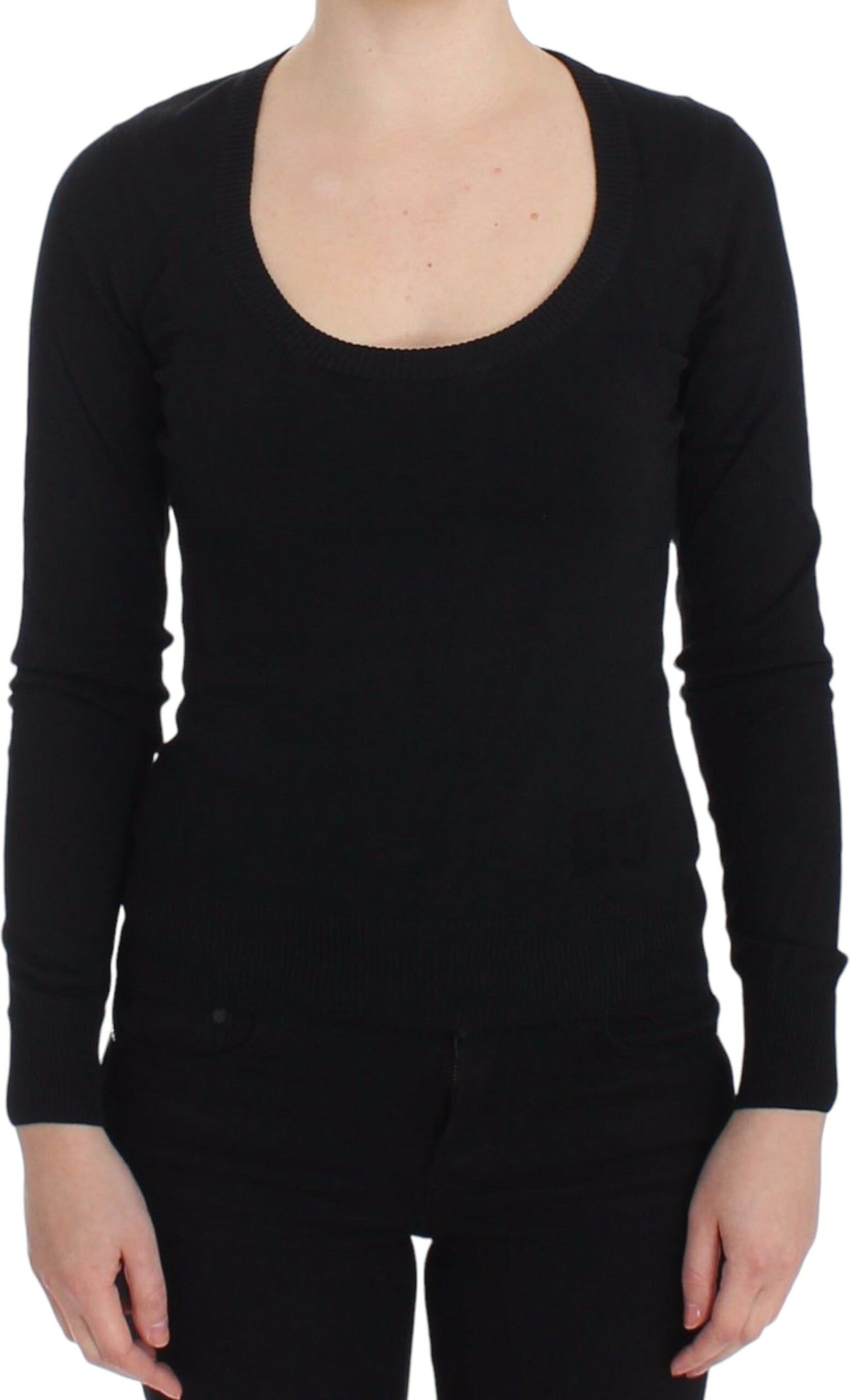 Schwarzer Strickpullover Langarm Rundhals