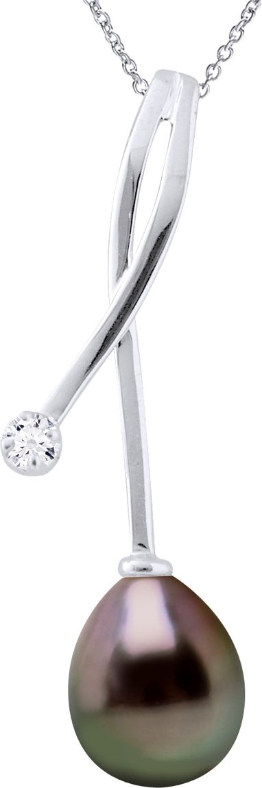 Halskette Schmuck Diamanten 0,02 ct Weißgold - Tahiti-Perle Birne 8-9 mm