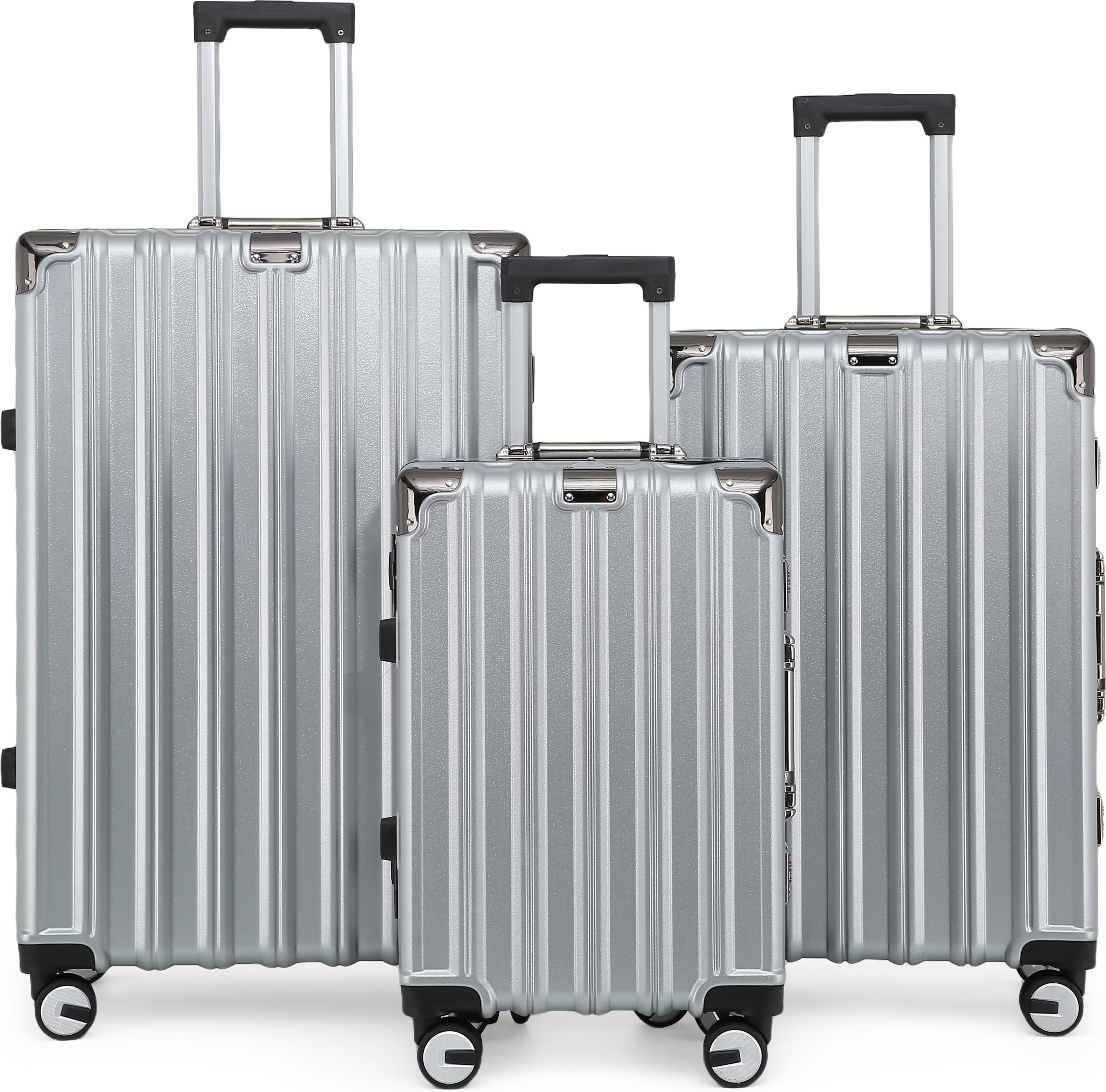 Hartschalenkoffer Silber Kofferset Robustes 8-Rollen-Gepäck Handgepäck Reisetasche