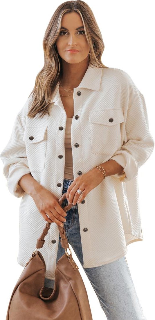 Thumbnail - Azura Exchange Damen Strukturierte Umklapp-Taschen Knopfjacke in Beige