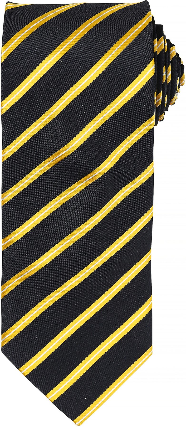 Thumbnail - Premier Mens Sports Streifenmuster Formal Arbeit Krawatte (Schwarz / Gold)