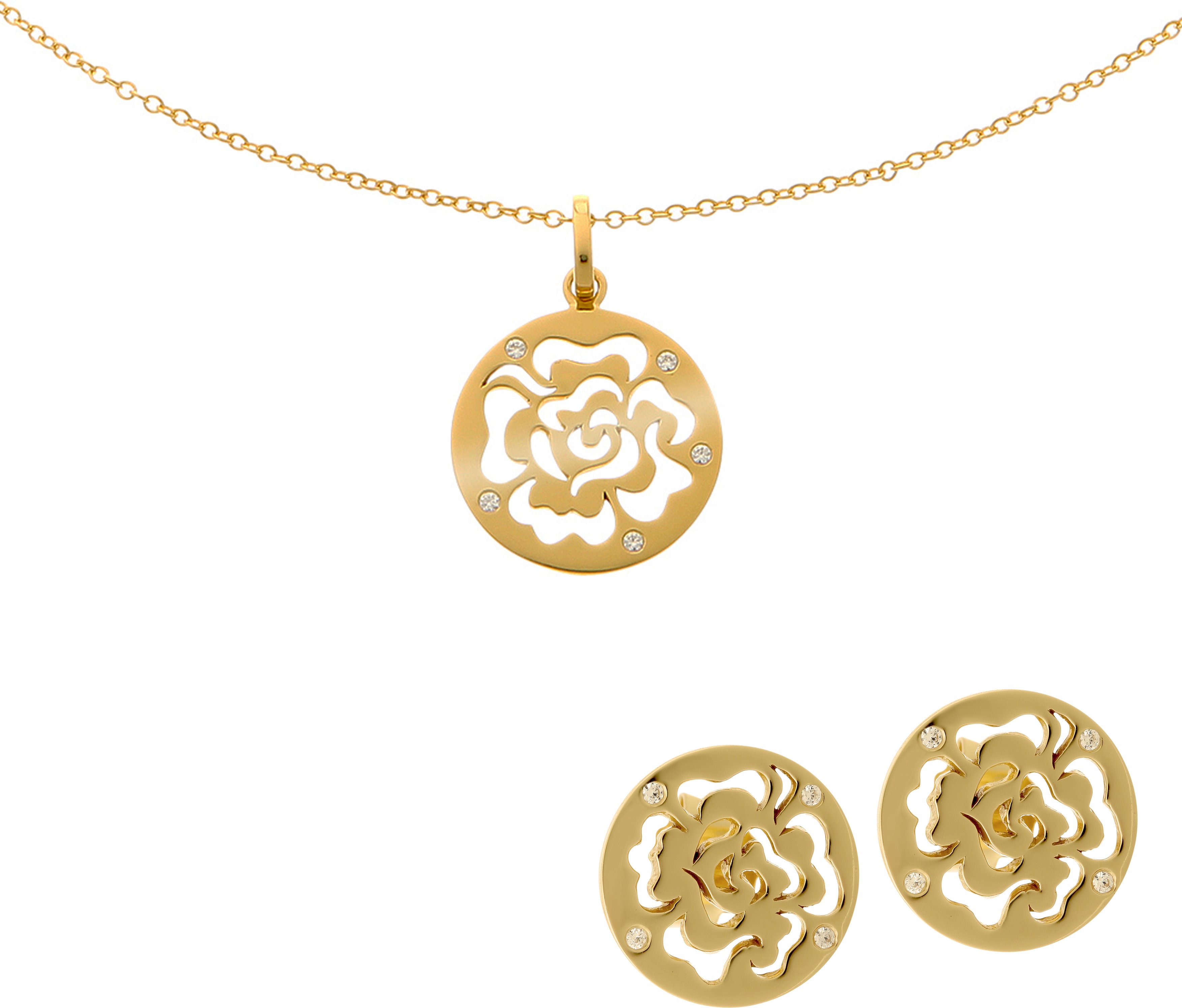 Orphelia 'Fiore' Damen 925 Sterling Silber Set: Ketten-Anhänger + Ohrringe - Gold SET-7079/2
