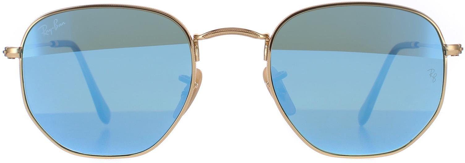 Lunettes De Soleil Ray-Ban Hexagonal 3548N 001/9O Miroir Dégradé Bleu Clair De L'or 54mm