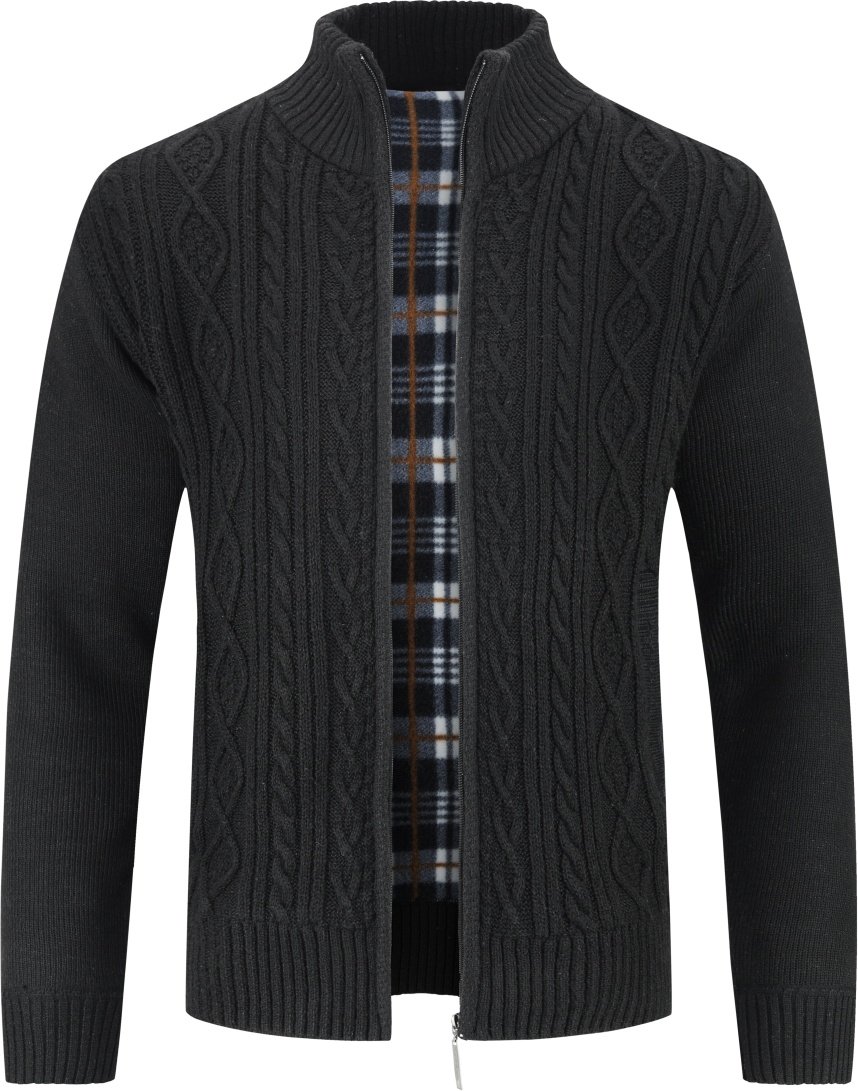 Herren Strickjacke mit Reißverschluss Cardigan Grobstrick mit Stehkragen für den Winter Schwarz