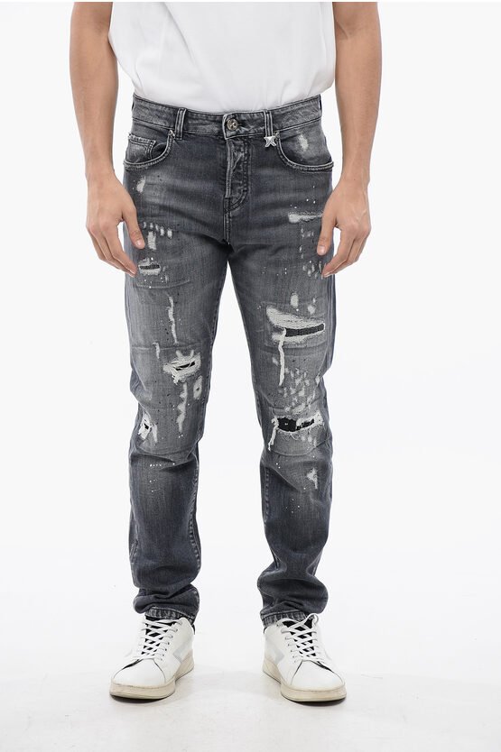 SKY Skinny Fit Jeans im Distressed-Look 16 cm in Grau