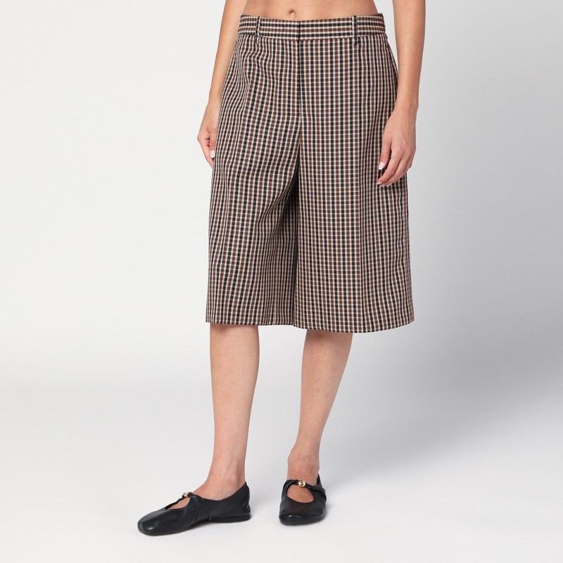 Braune Karomuster-Woll-Bermuda-Shorts