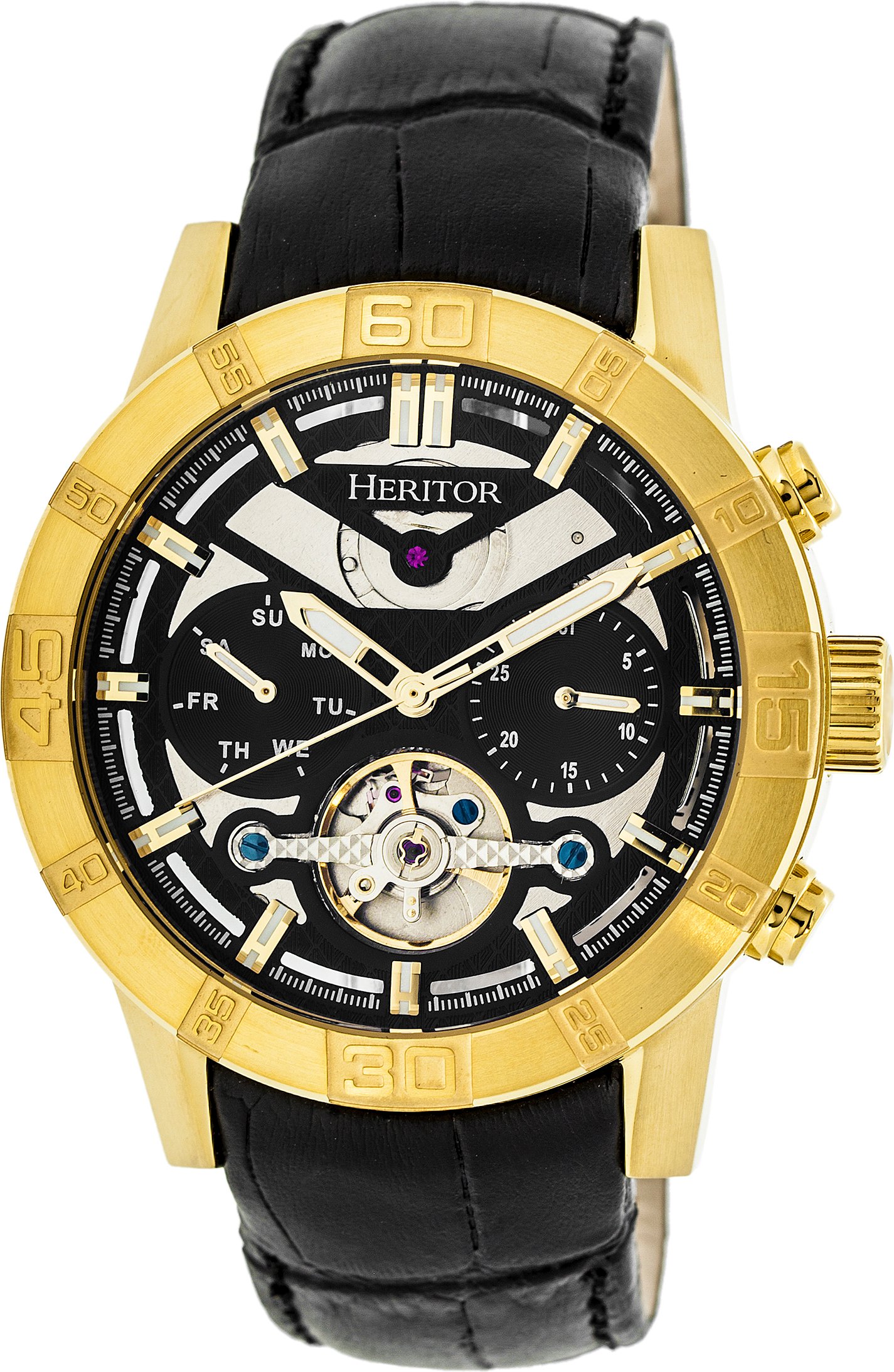 Heritor Automatikuhr Hannibal Halbskelett mit Lederband