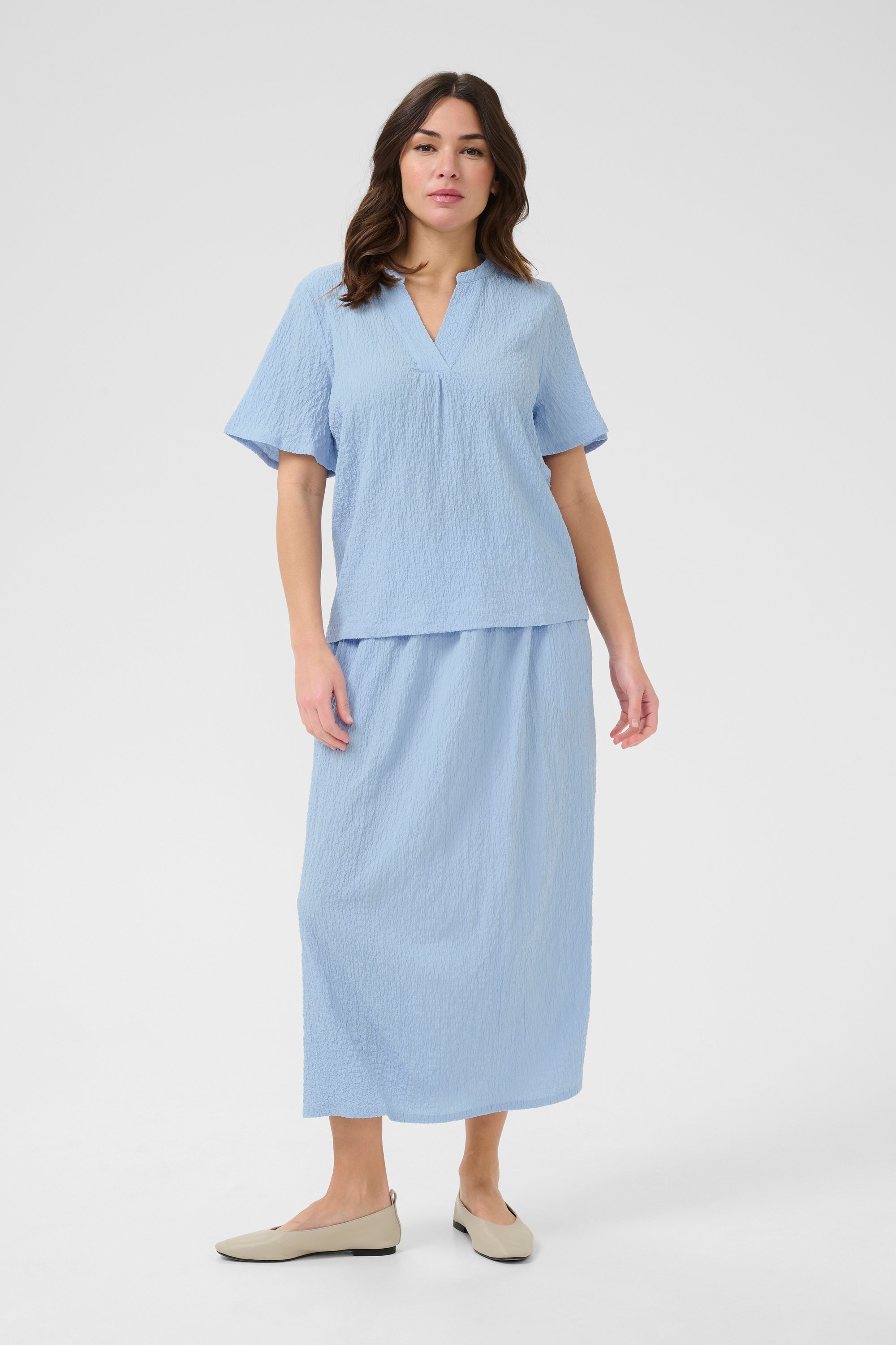 Kurzarm-Bluse Regular fit Soft Chambray light blue