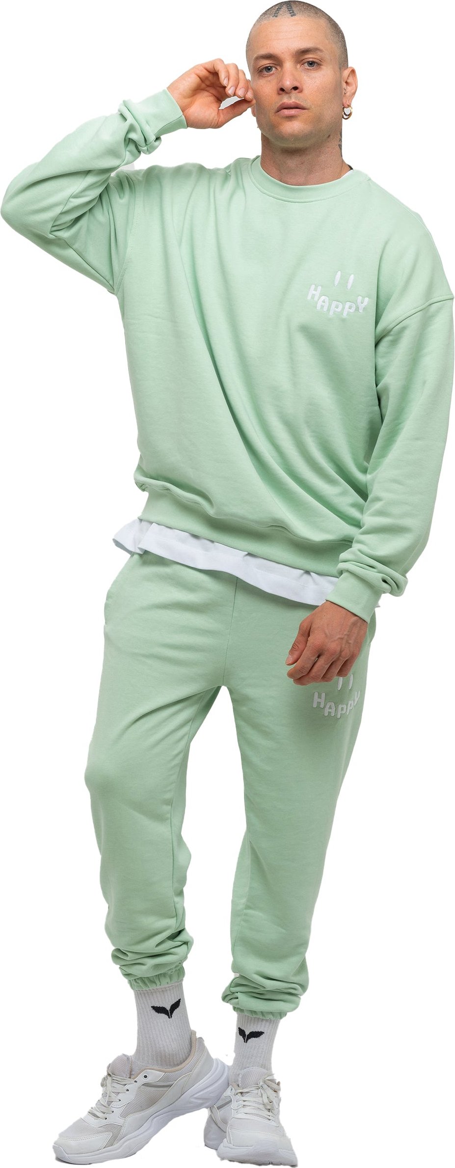 Tom Barron Herren-Trainingsanzug-Set Happy mit Stickerei in Oversize