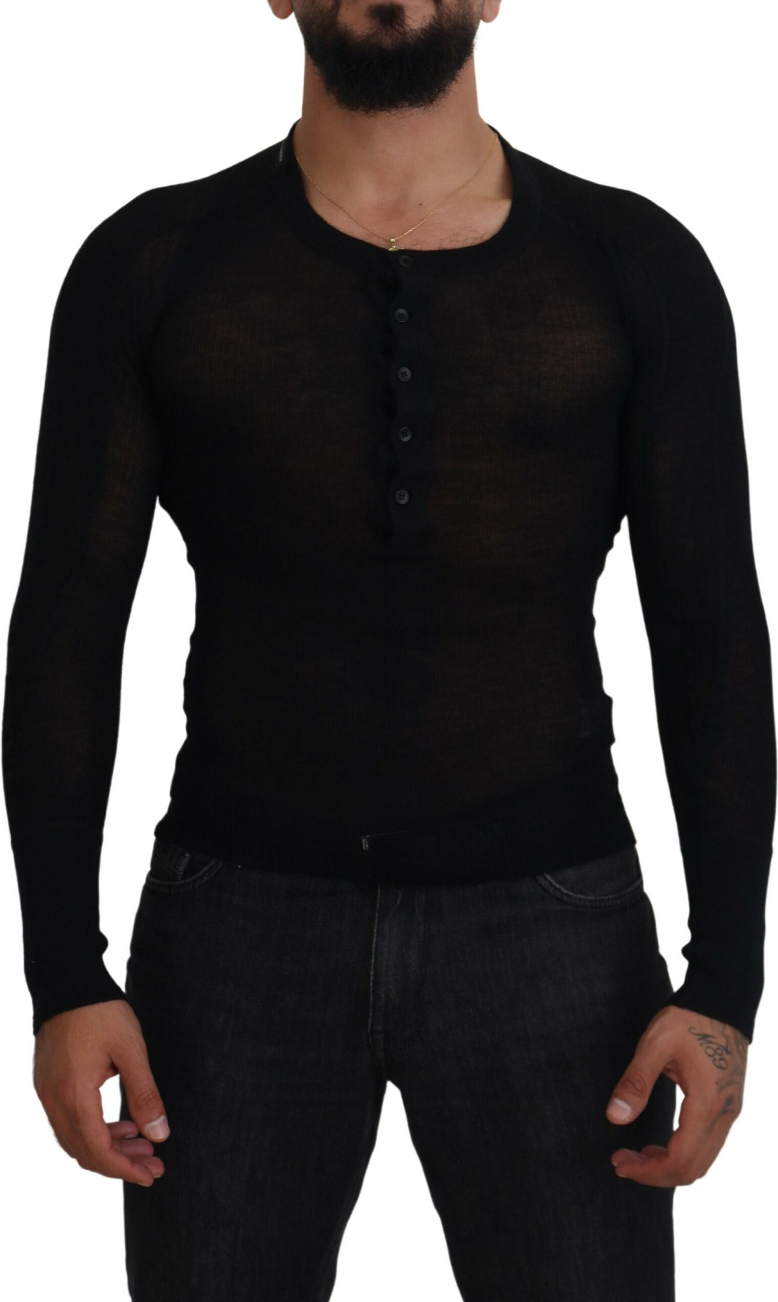 Henley-Halsausschnitt Strickpullover mit langen Ärmeln