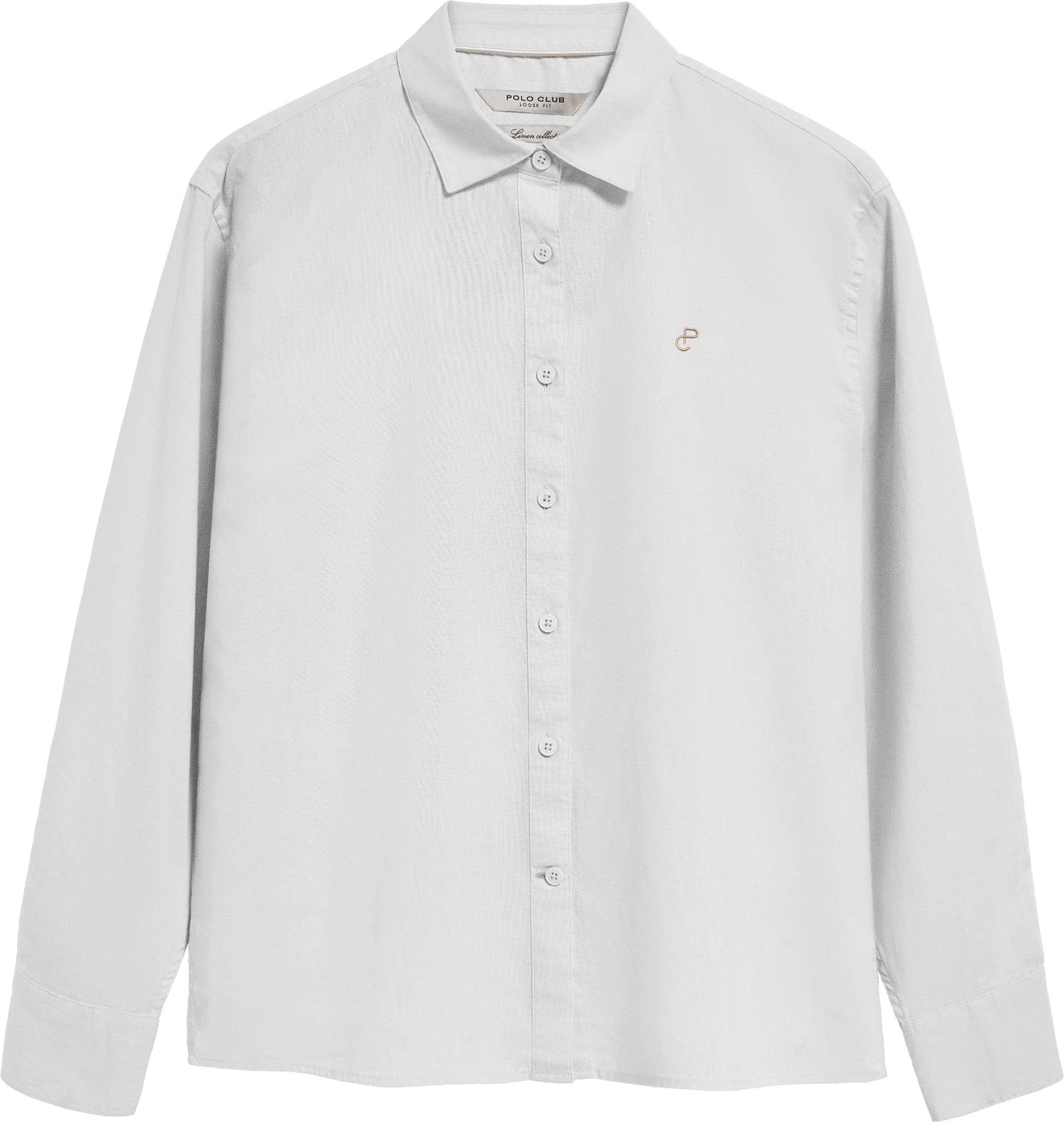 Hemd Loose Fit aus Leinen-/Baumwollgemisch weiß mit gesticktem Monogramm