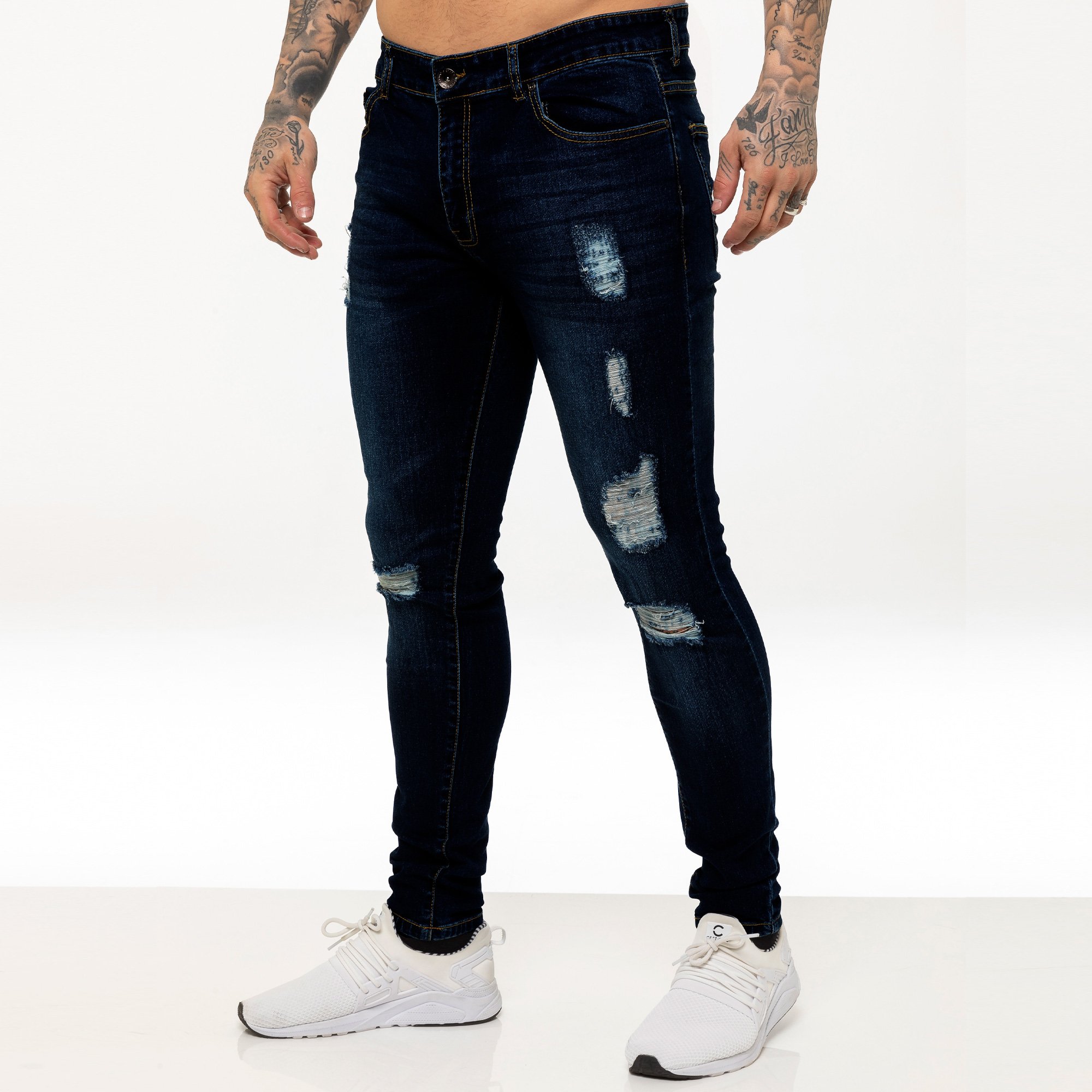 Enzo Herren Skinny Ripped Jeans