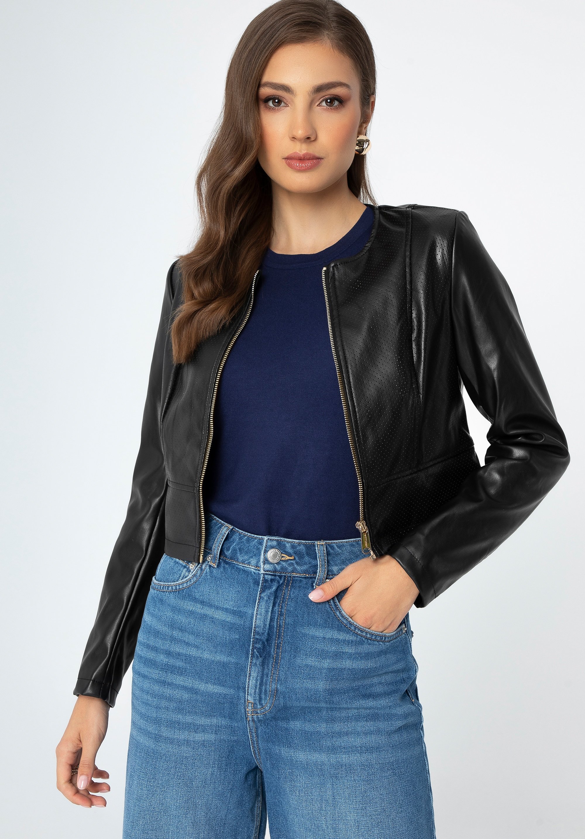 Wittchen Damenjacke mit Perforationen aus schwarzem Kunstleder