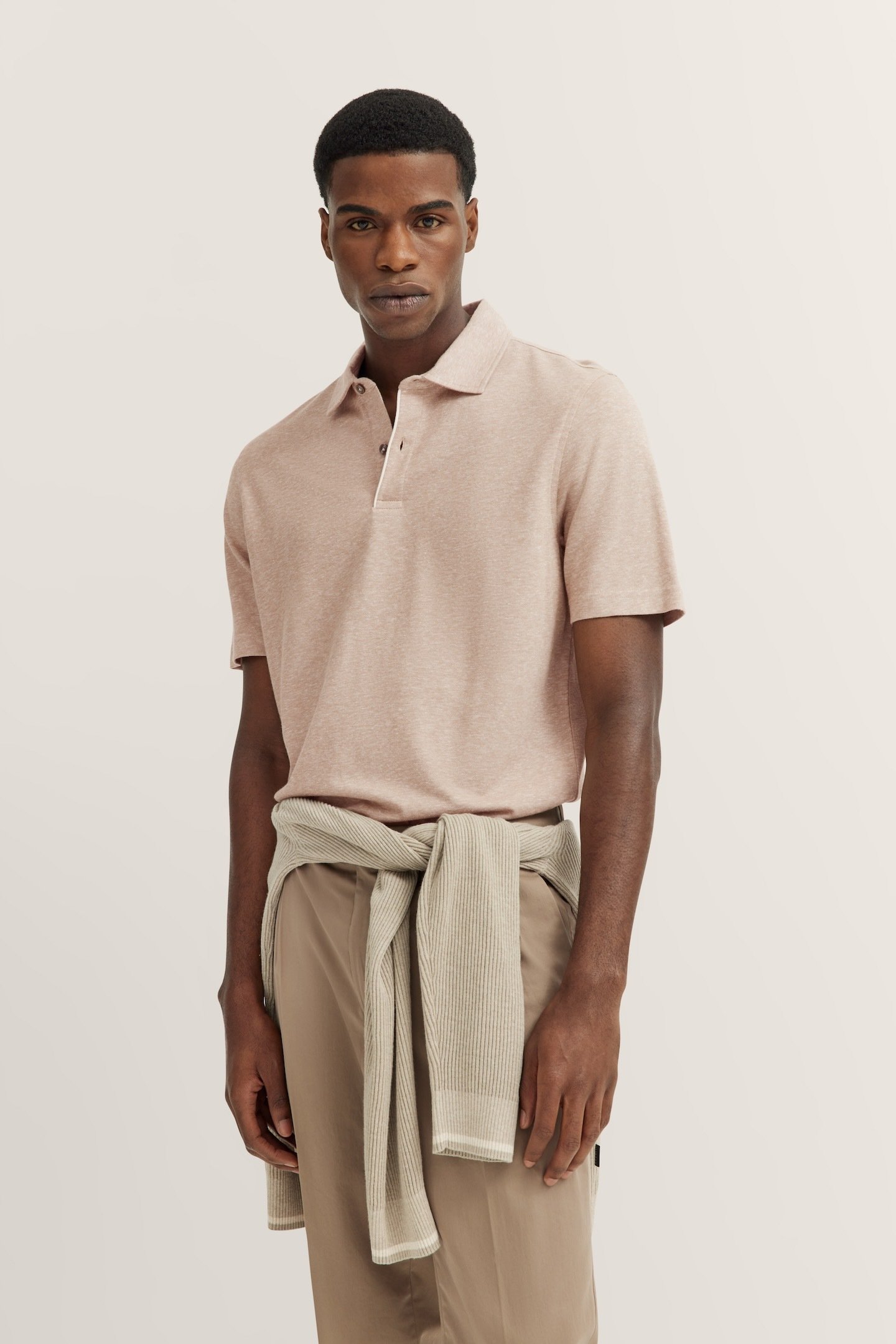 Bugatti Herren Polo aus Baumwoll-Leinen-Mischung