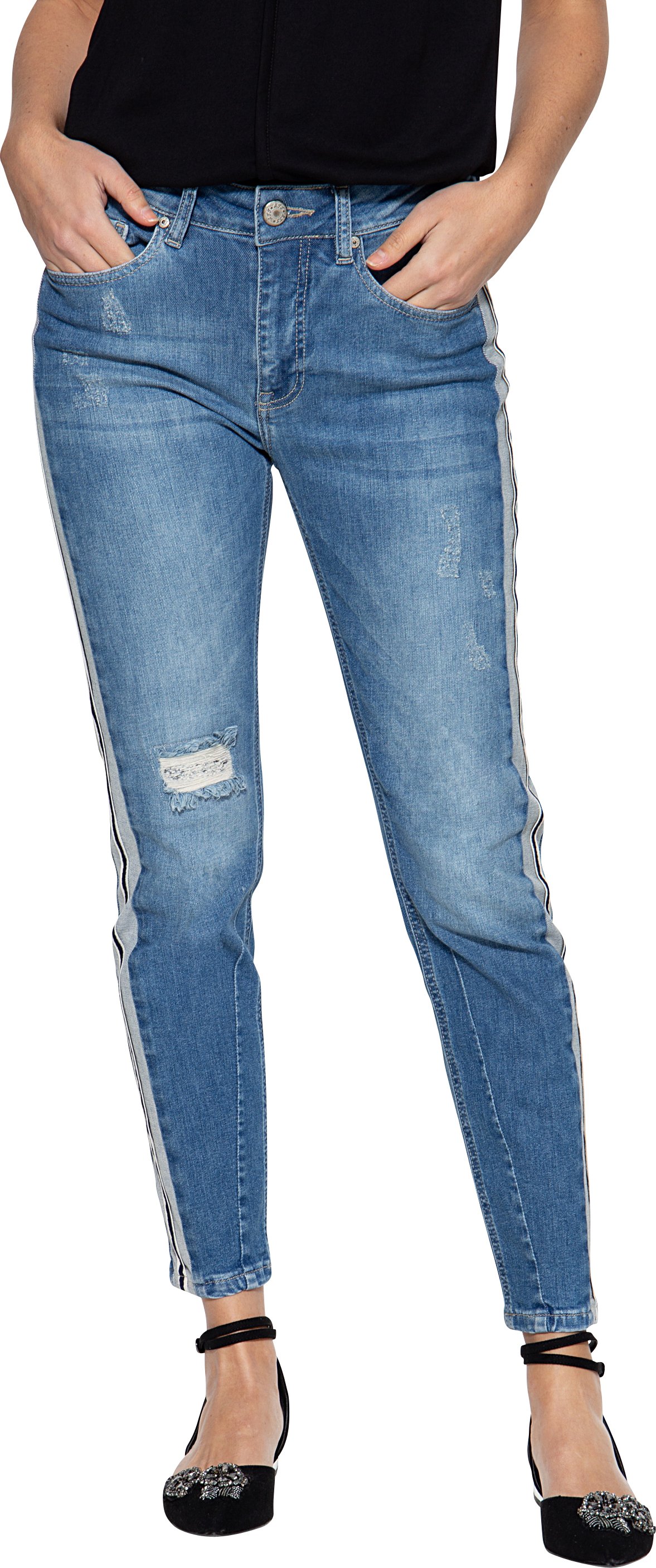 Amor, Truth & Trust Damen ATT JEANS High Waist Jeans mit Einsätzen an den Seitennähten Mara blau