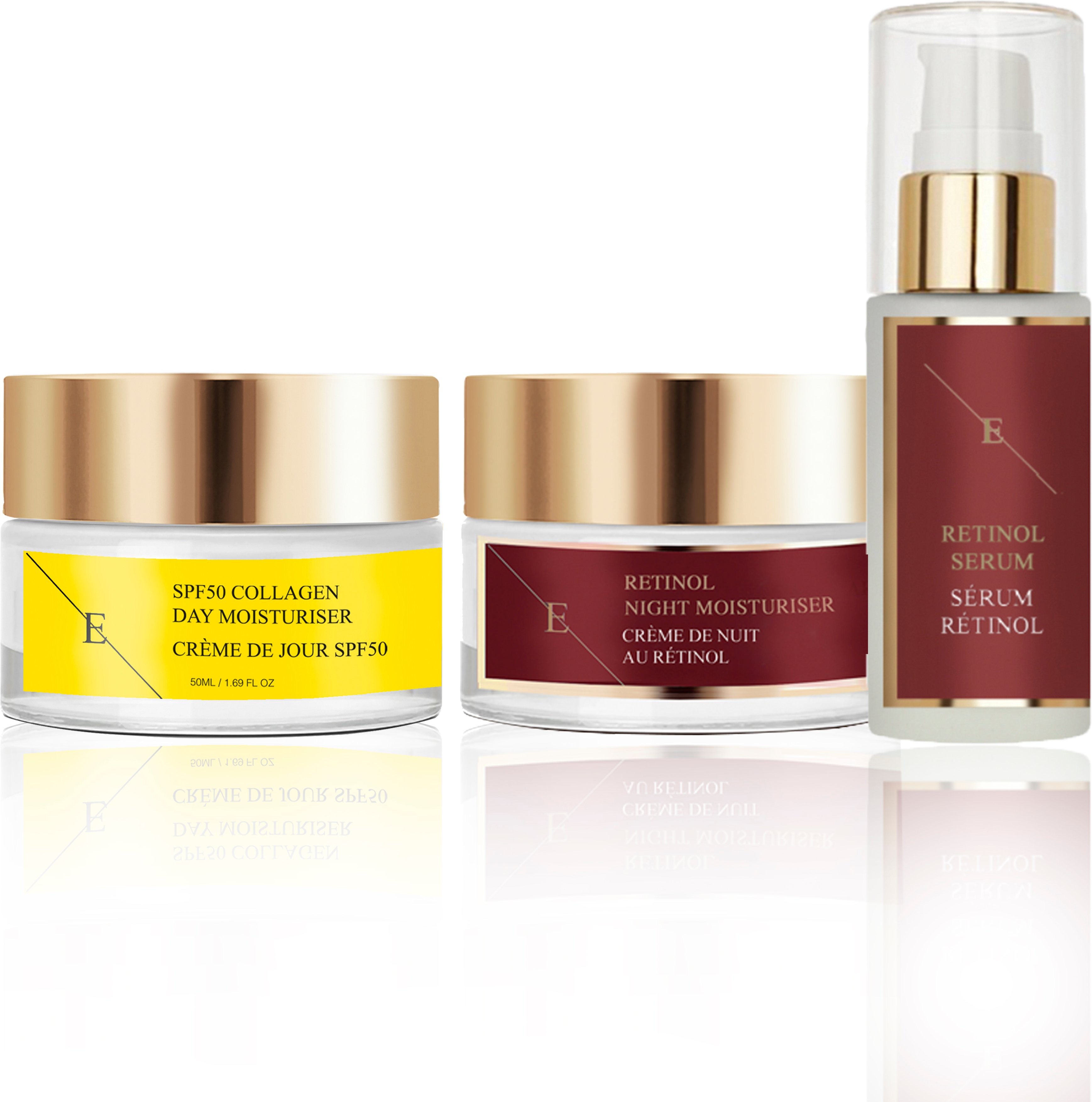 Retinol-Serum 30 ml + Retinol-Nachtfeuchtigkeitscreme 50 ml + Spf50 Kollagen Tagescreme 50 ml