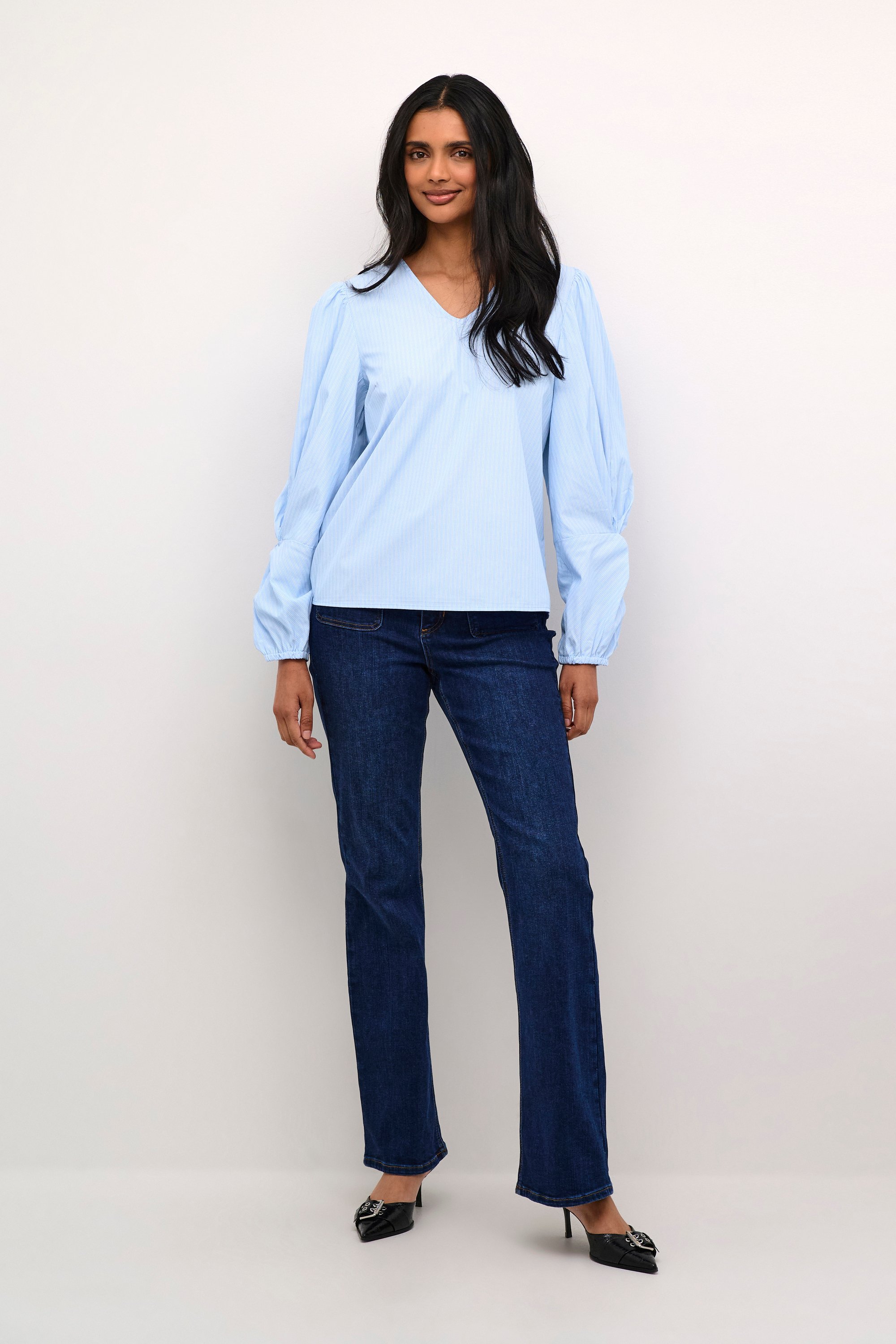 Langarm-Bluse Loose fit Blue / White Stripe blue white