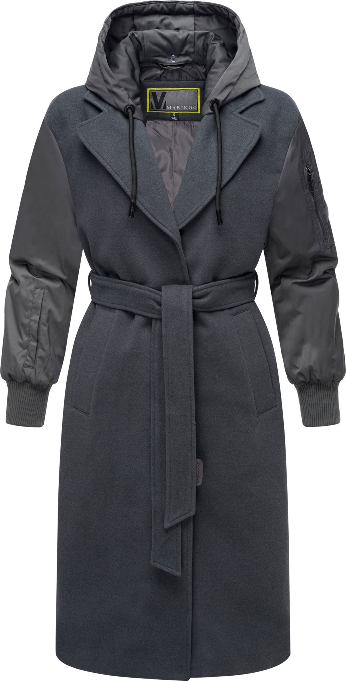 Marikoo Damen Wickelmantel mit Kapuze & Gürtel – Modell Tjadee