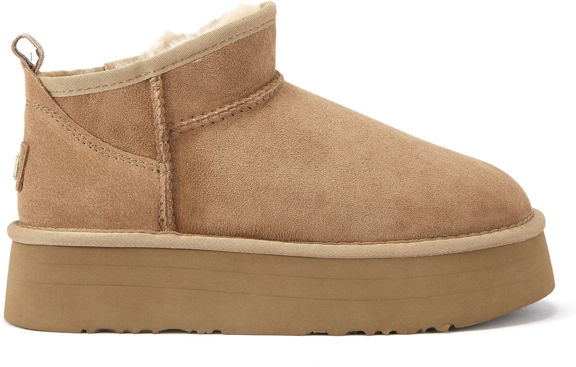 Gemütliche, ultrakurze Plateau-Stiefel in Taupe.