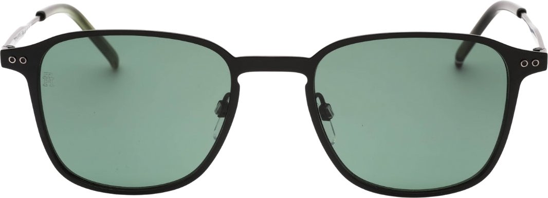 Mattschwarze Sonnenbrille mit grunen Glasern von Tommy Hiliger