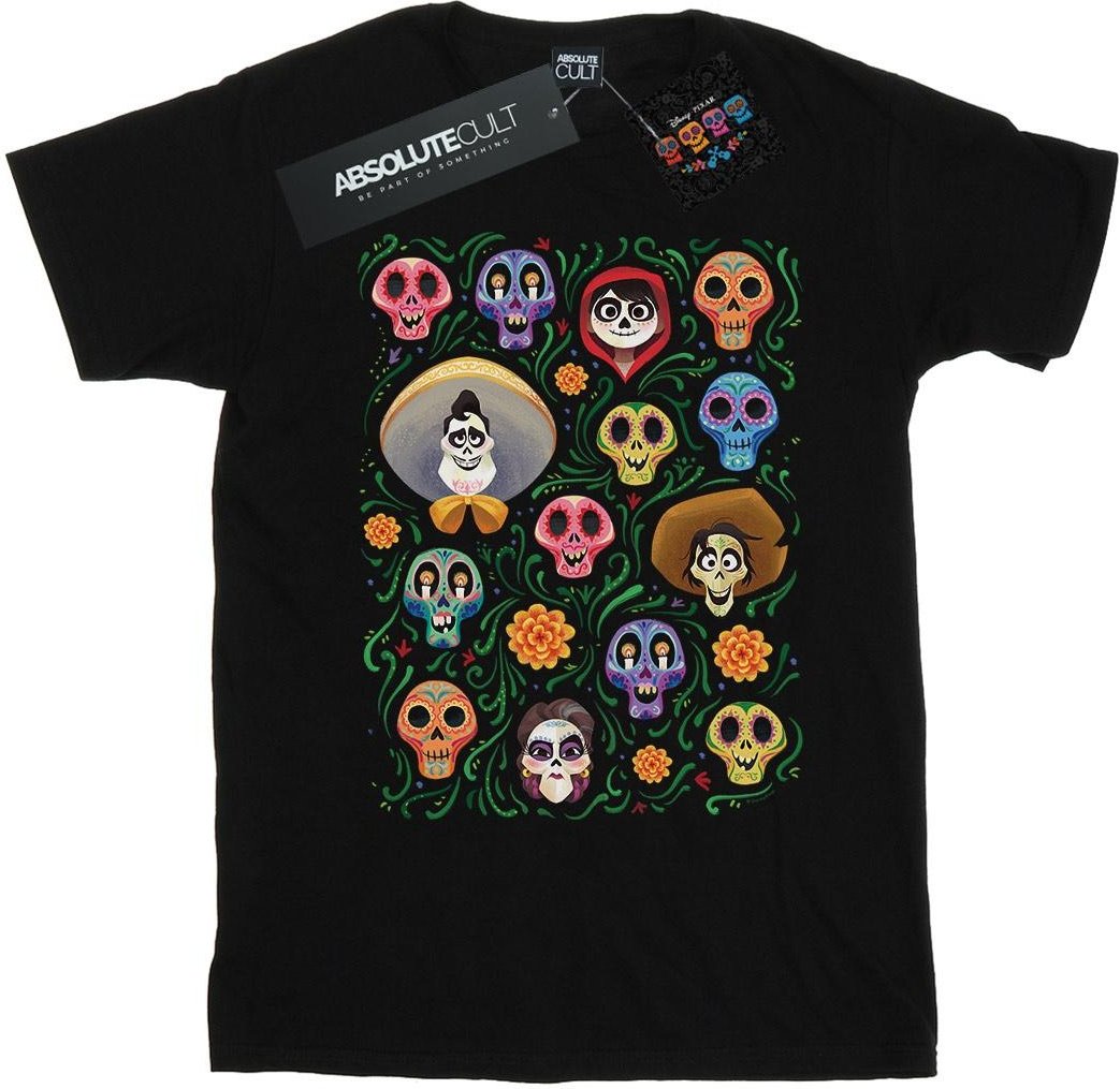 Disney - "Coco Heads Pattern" T-Shirt für Mädchen (Schwarz)
