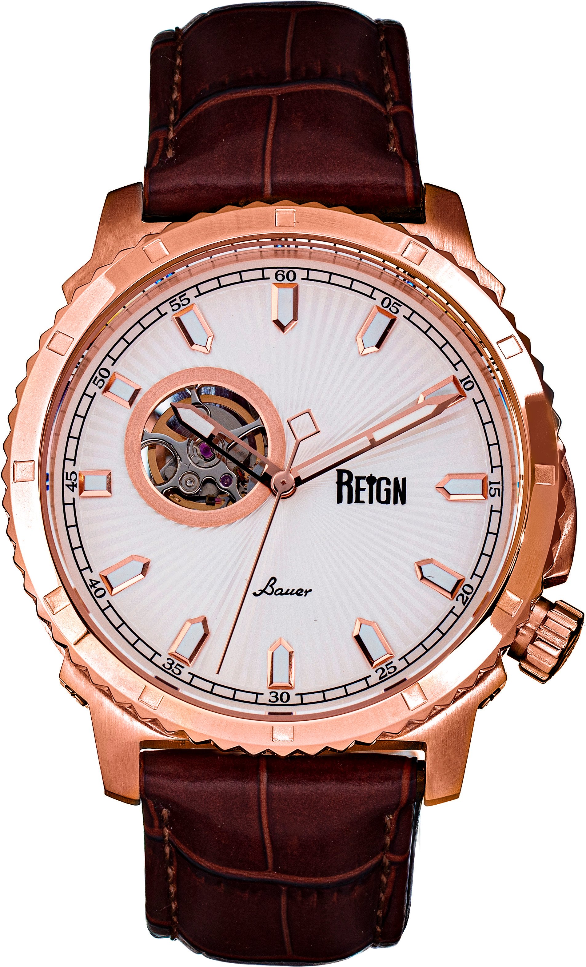 Reign Bauer Automatikuhr mit Semiskelett und Lederarmband