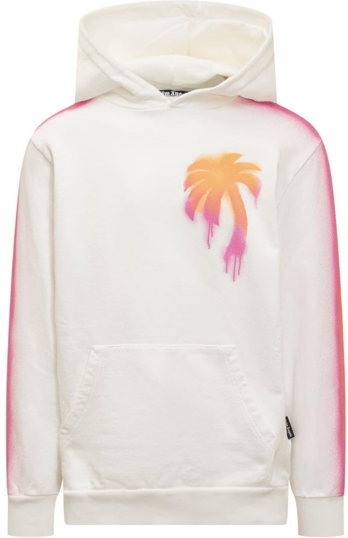 Palm Angels Gespritzte Palme Design Weiß Hoodie