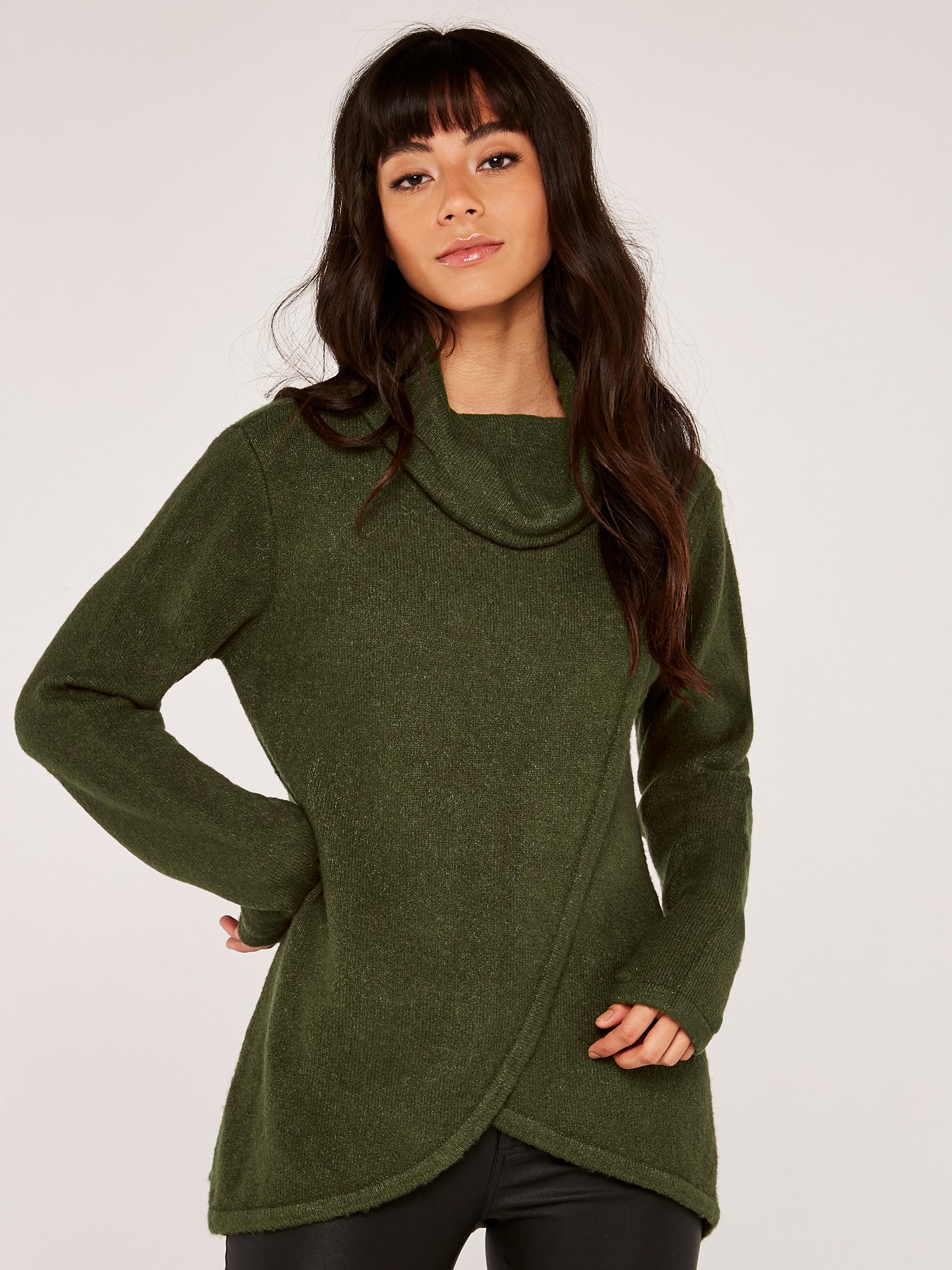 Apricot Rollkragen Wickelpullover