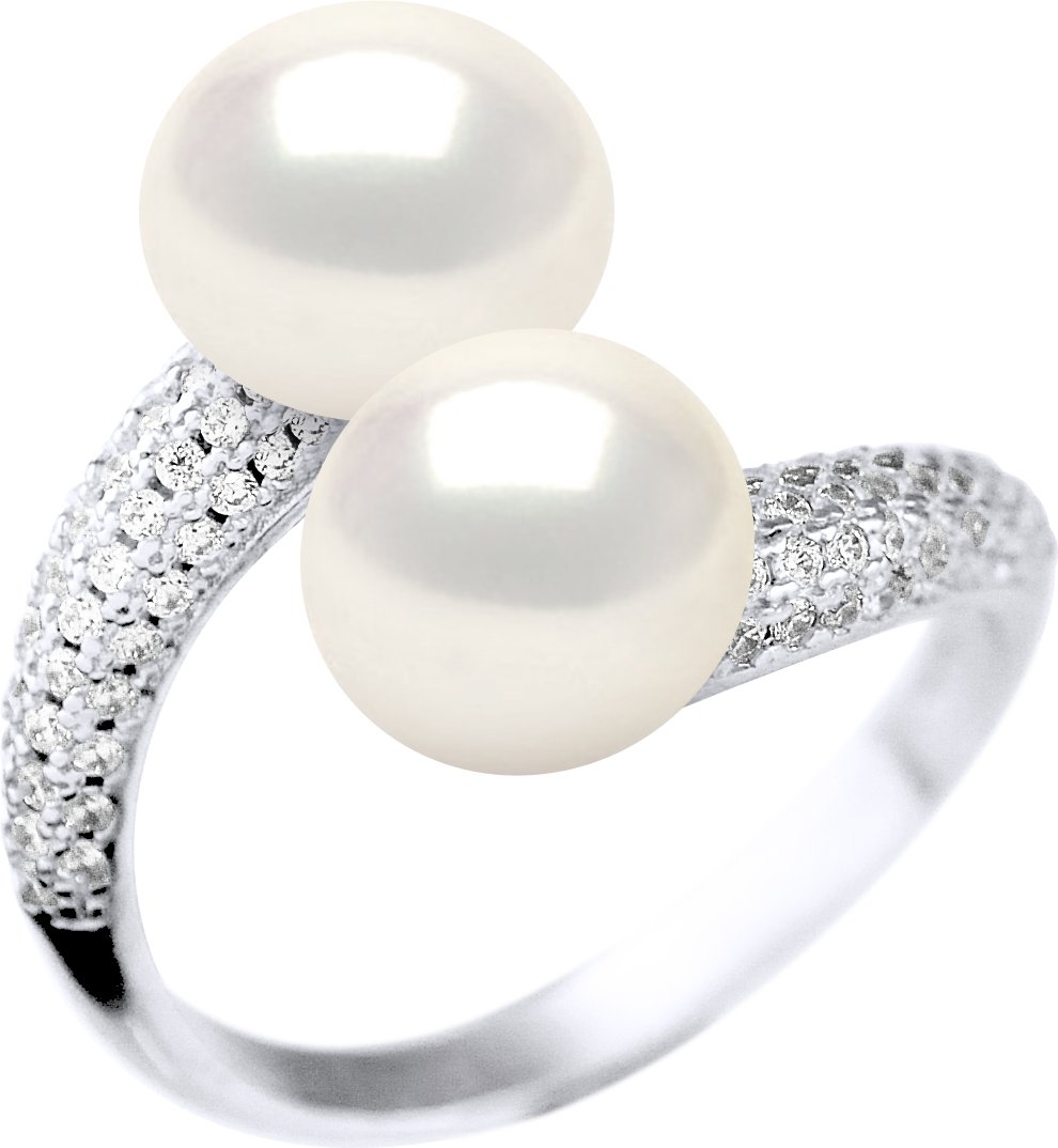 Ring YOU AND ME 2 Wasserperlen Schmuck Sweet White 9-10 mm 925