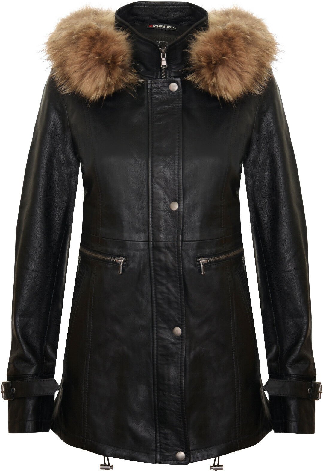 Warme Damen-Parkajacke aus Leder mit Kapuze – Northwich