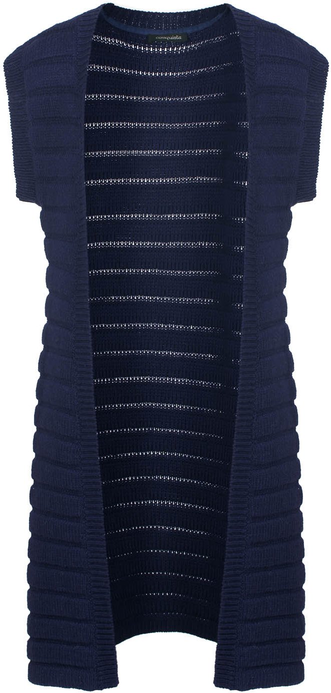 Ärmellose, mittellange Jacquard-Streifen-Strickjacke