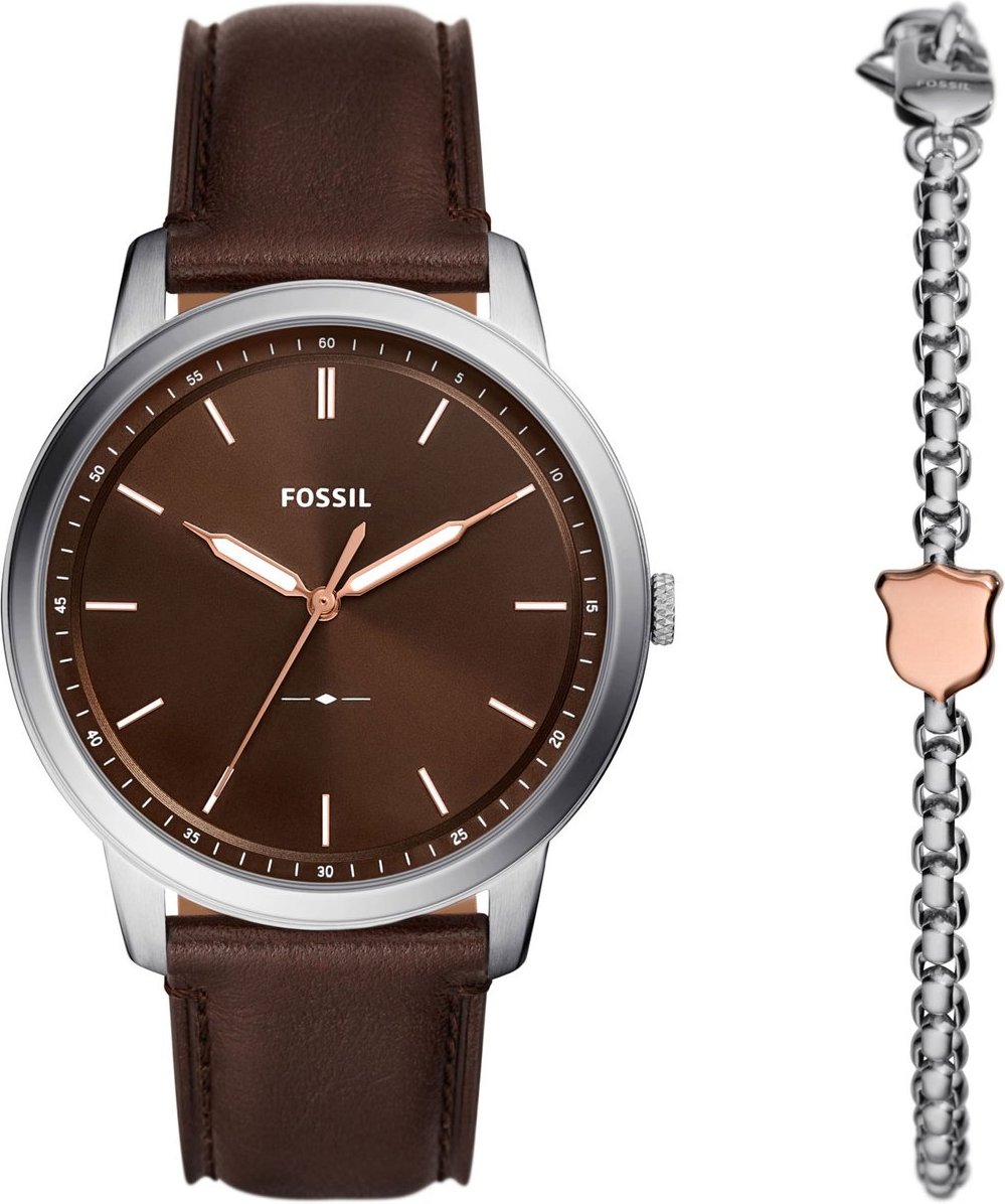 Fossil Minimalist Braun Herren Armbanduhr FS6019SET