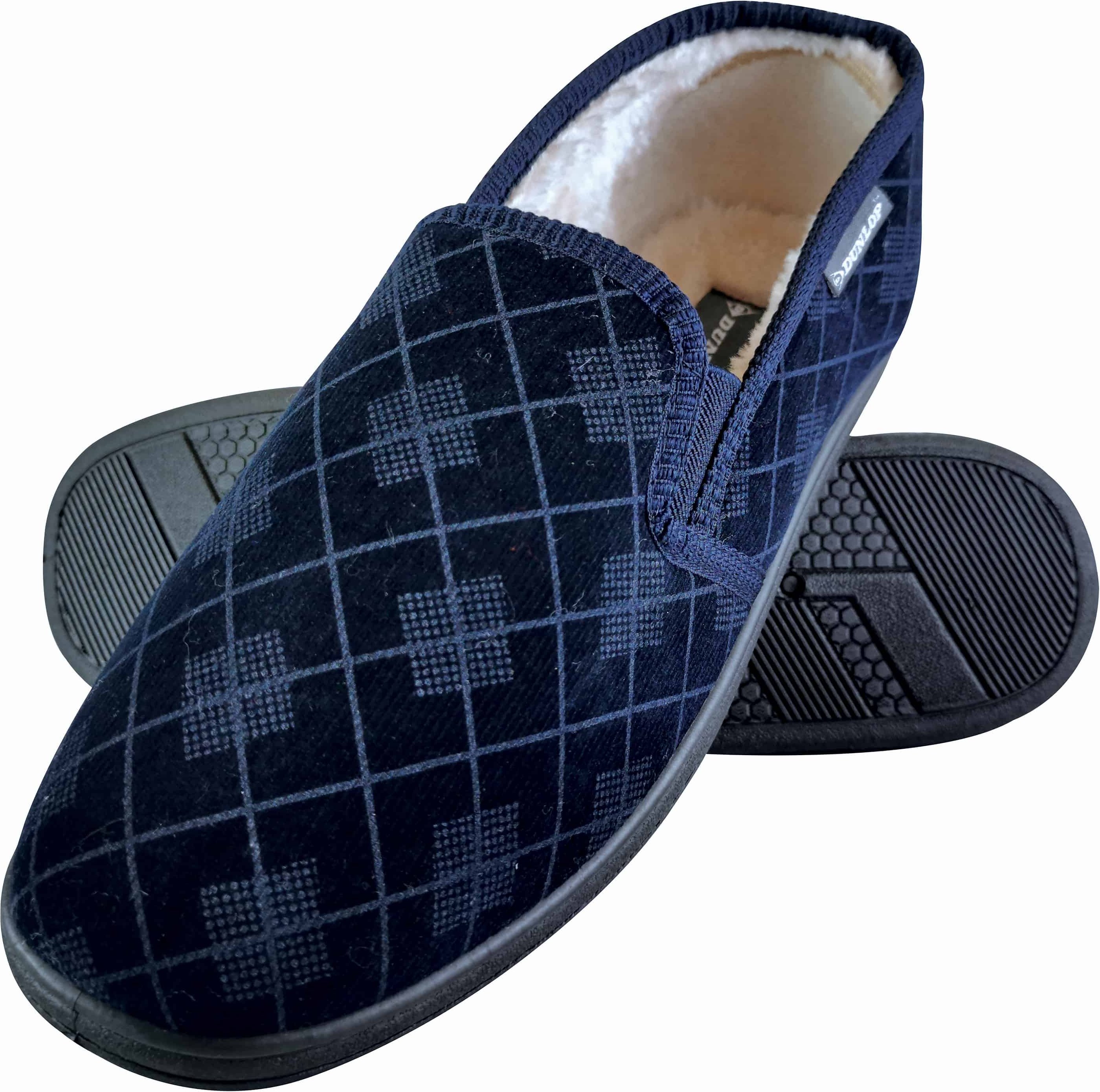 DUNLOP - HERREN PLÜSCHPELZ GEFÜTTERT MEMORY FOAM KARIERT MOKASSIN HAUSSCHUHE MIT HARTER SOHLE