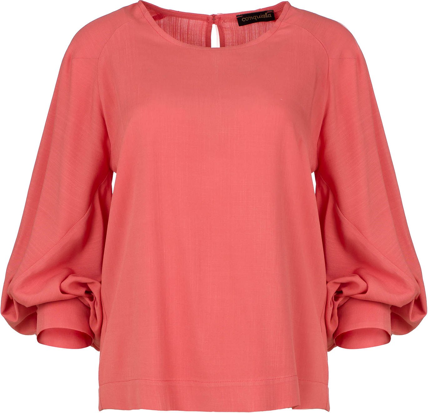 Korallenfarbenes Leinentop mit Läuferärmeln