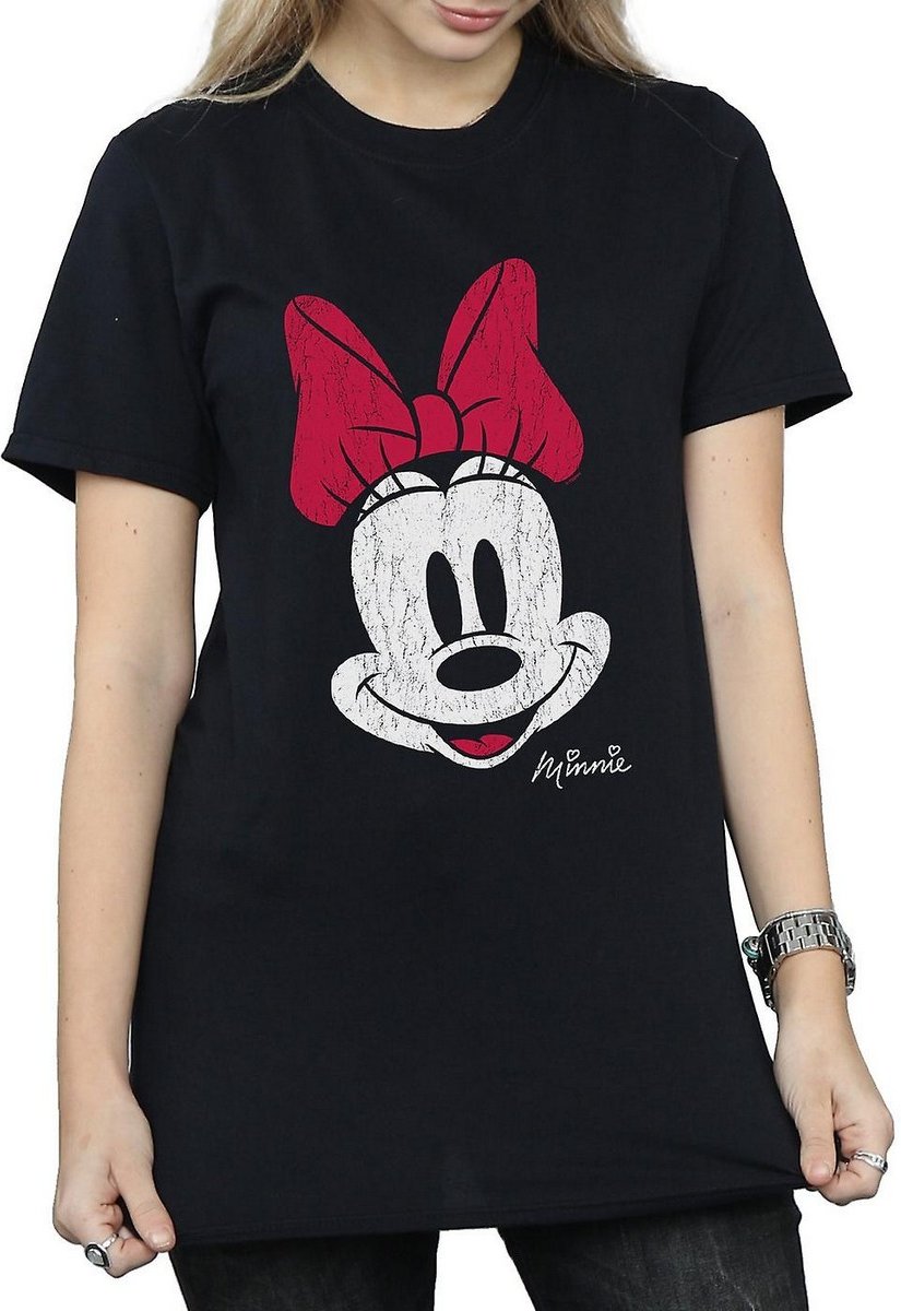 Disney Damen/Damen Mickey Mouse Baumwoll-Boyfriend-T-Shirt mit Distressed-Effekt (Schwarz)