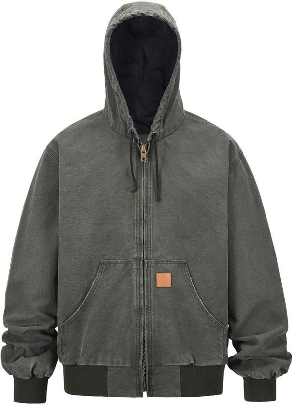 Herren Zip-Up Gewaschene Kapuzenjacke