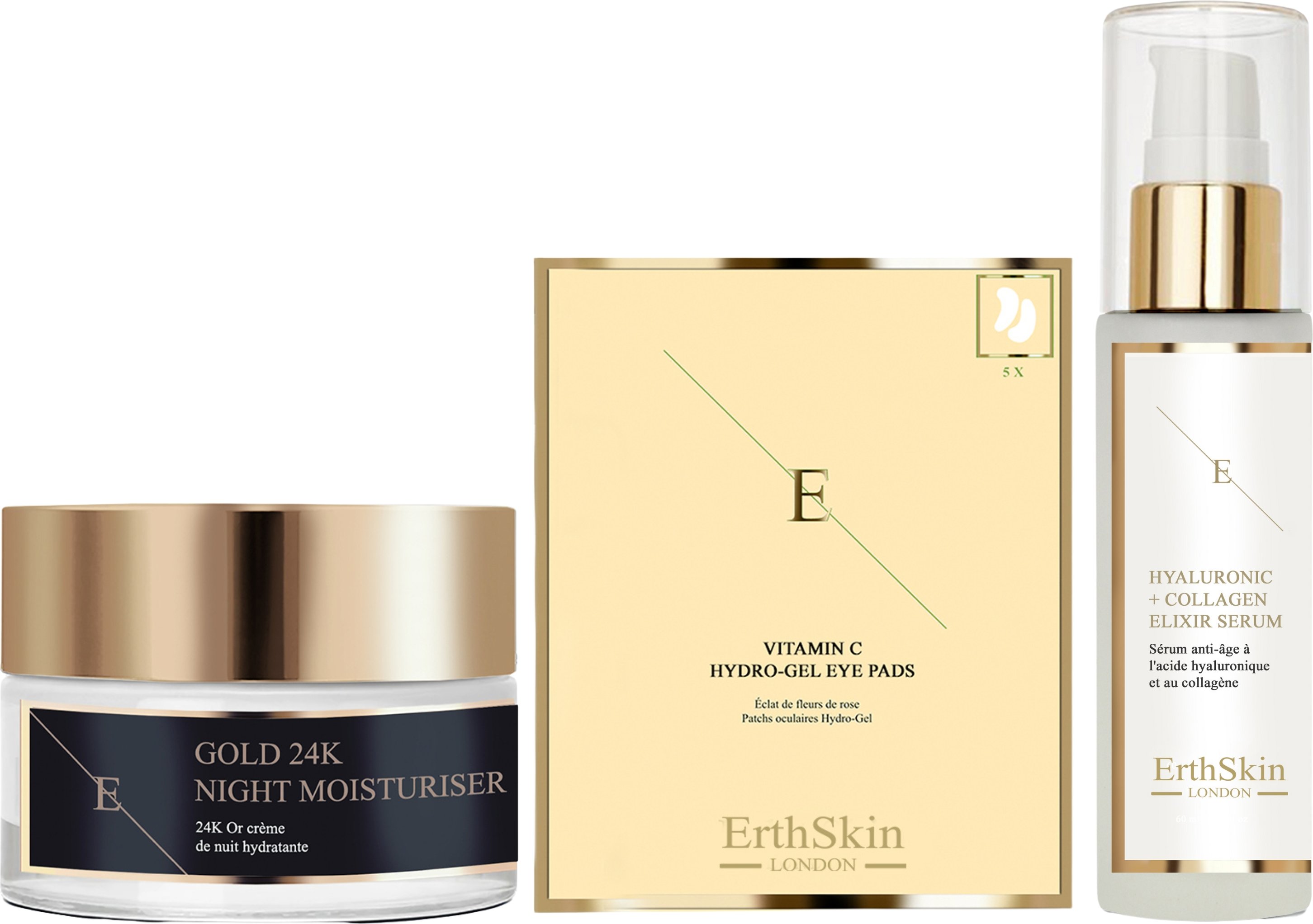 Thumbnail - Anti-Falten Nachtfeuchtigkeitscreme 24k Gold 50ml + Hyaluronsäure & Kollagen Serum - 60ml + Vitamin C Hydrogel Augenpads...