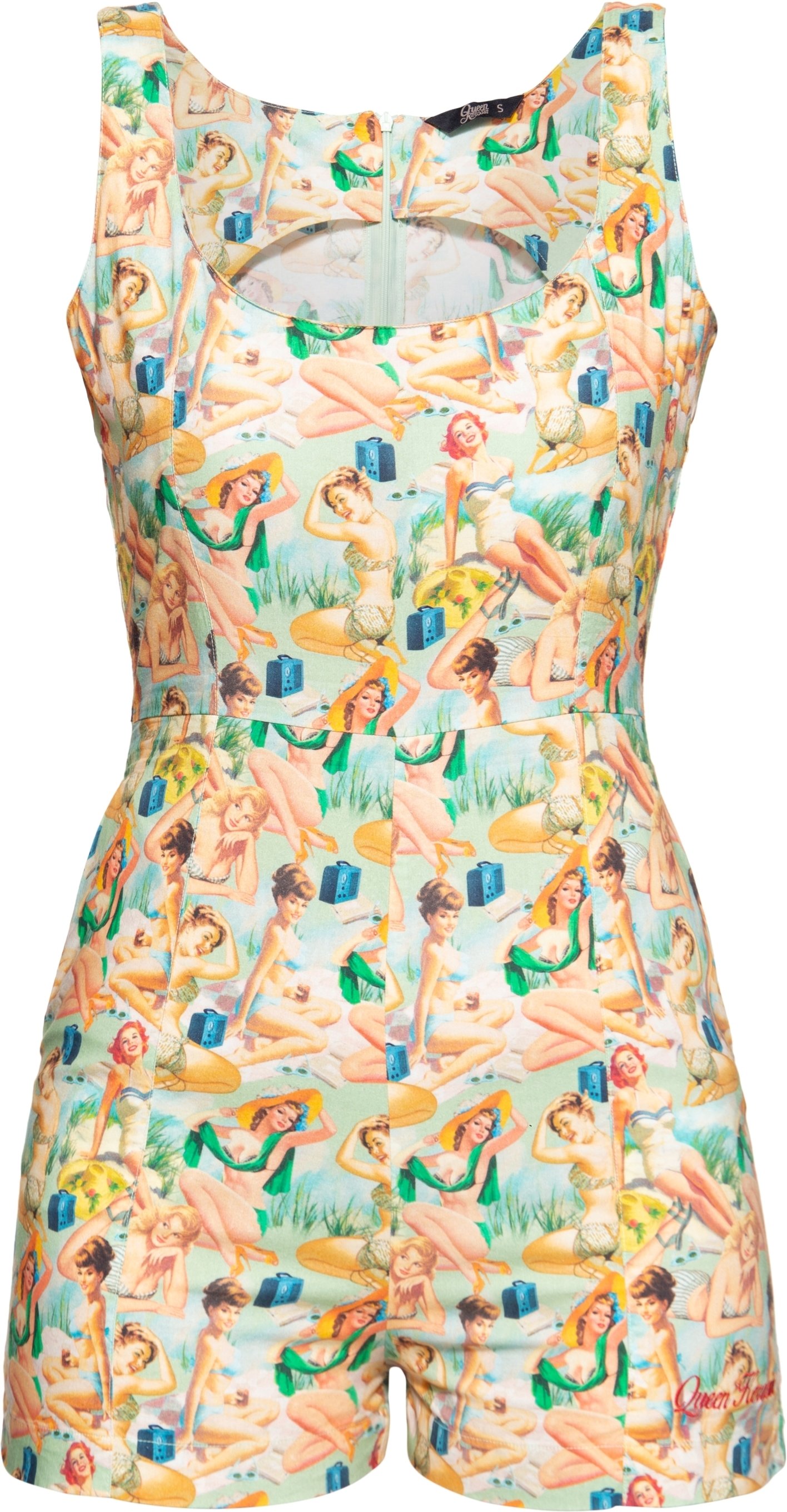 Queen Kerosin Damen Jumpsuit Pin-Up mehrfarbig