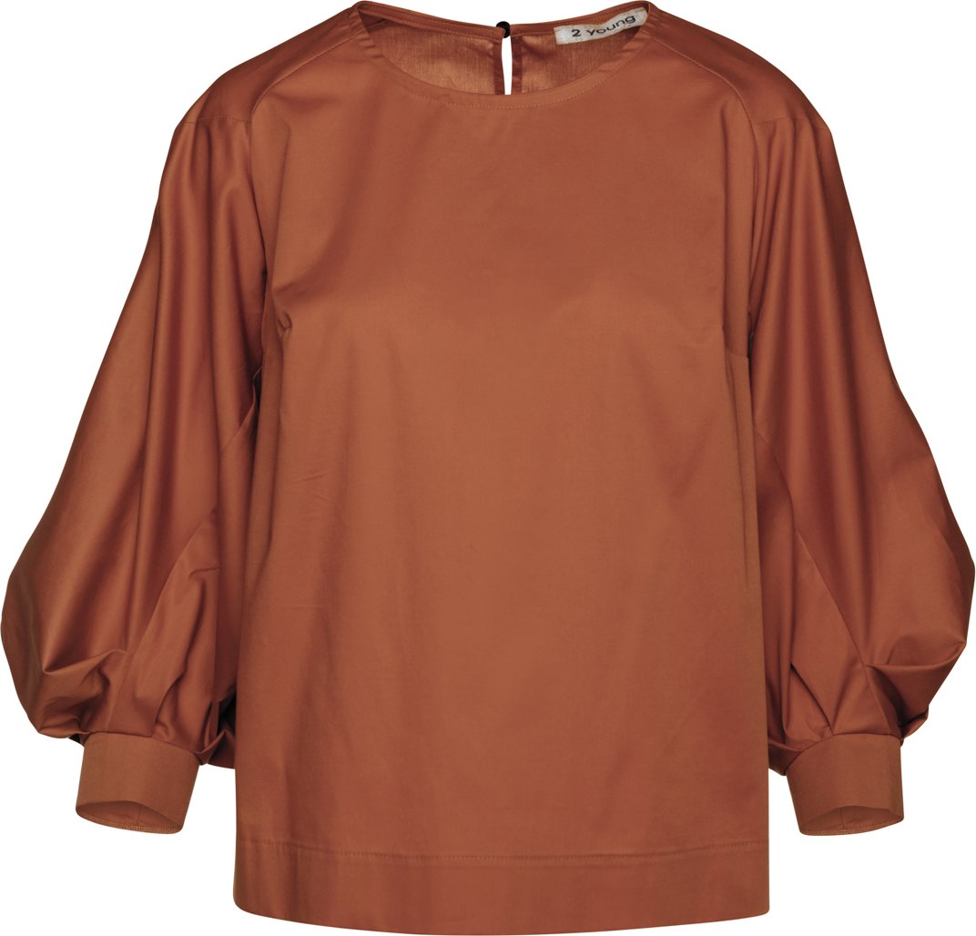 Schokoladen-Top mit Bishop-Ärmeln aus nachhaltigem Stoff.