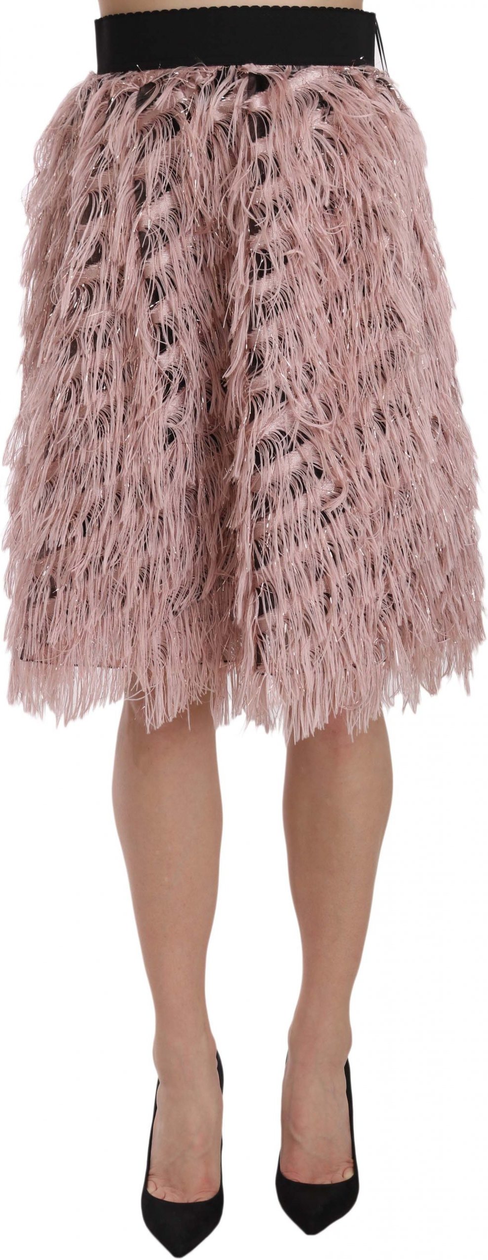 Dolce & Gabbana Women's Pink Gold Fringe Metallic Pencil A-line Skirt