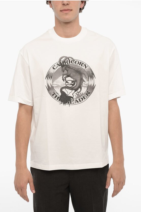 Bedrucktes CAPRICORN THE LEADER T-Shirt mit Rundhalsausschnitt in Weiß