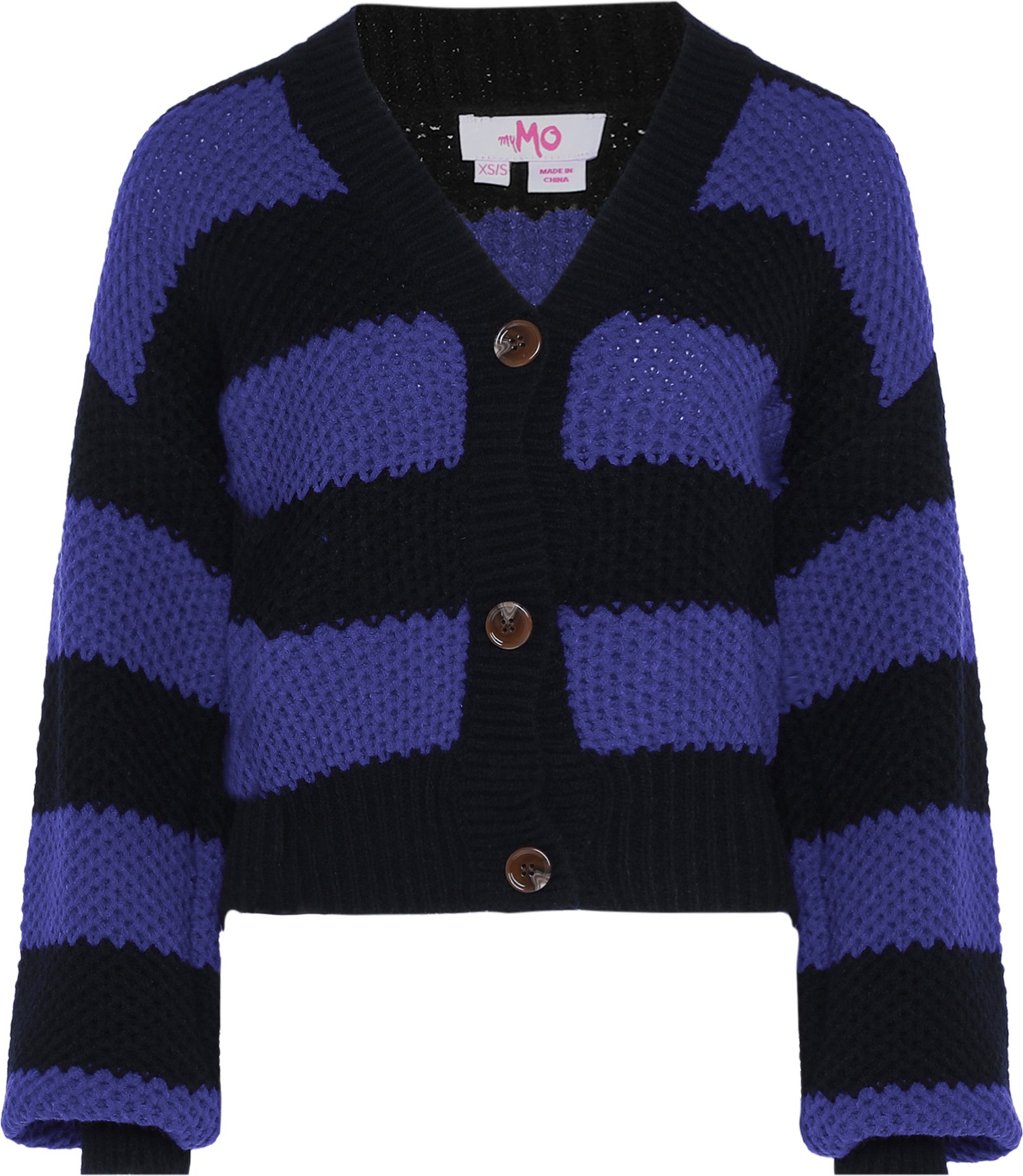 Mymo Strickjacke Damen Schwarz Königsblau