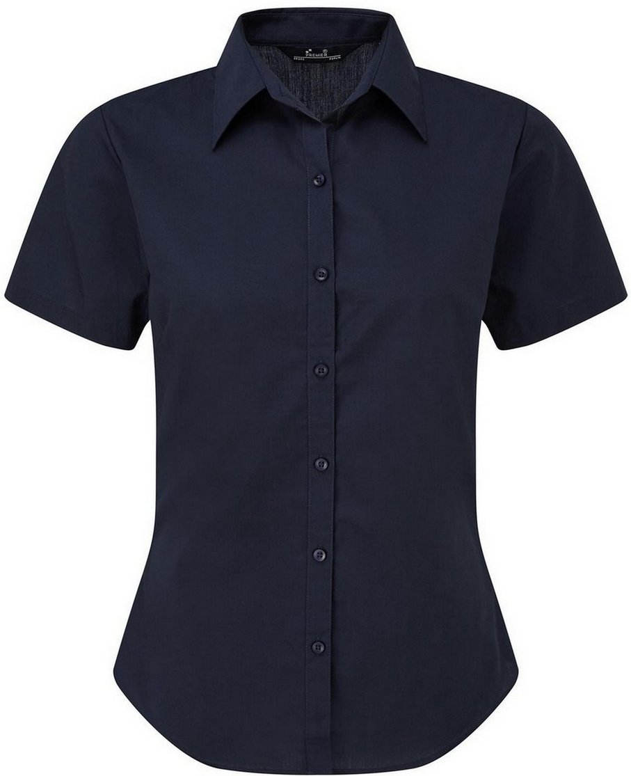 Premier Damen Kurzarm Popeline Bluse / Arbeitshemd (Marineblau)