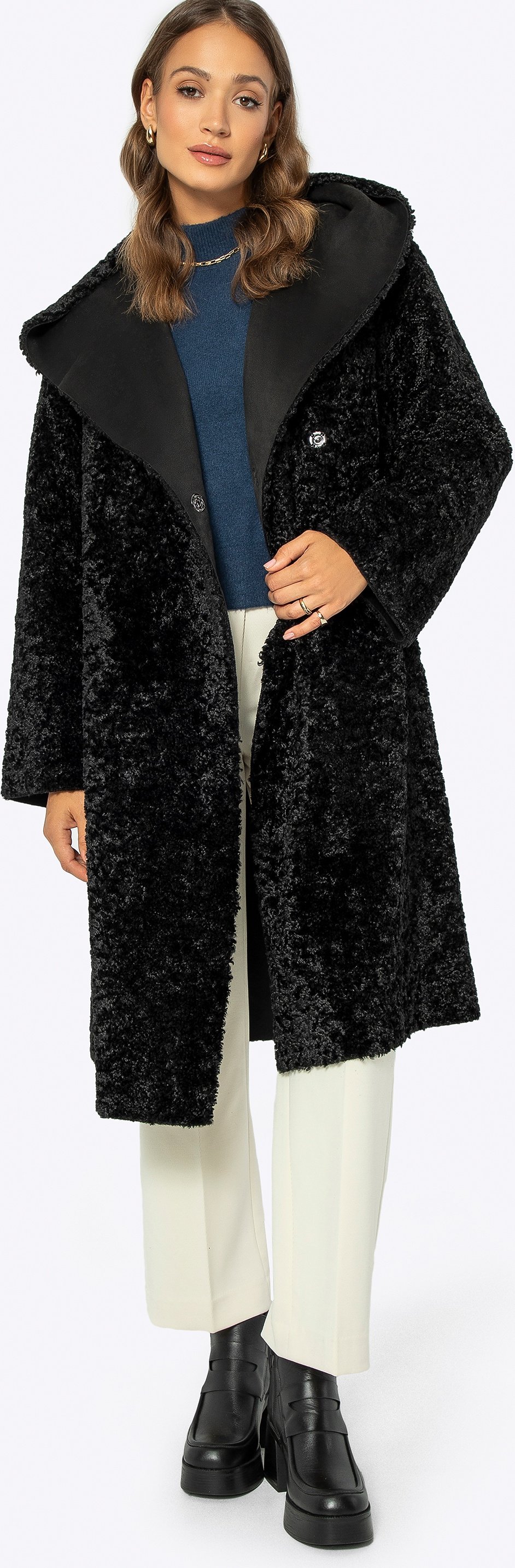 Wittchen Damen-Kapuzenmantel, zweireihig, schwarz, Polyester